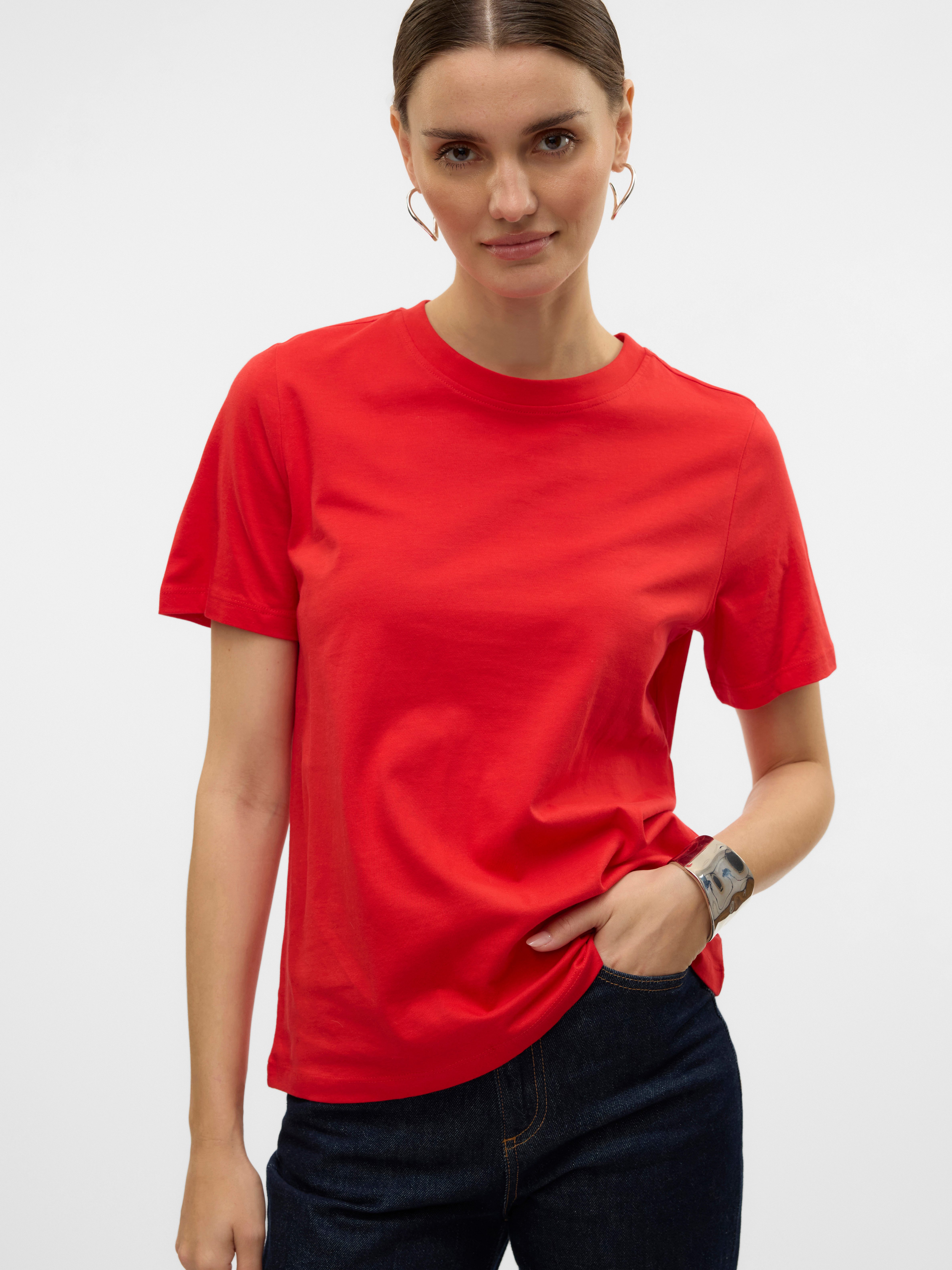 Vero Moda Shirt met korte mouwen VMPAULINA SS T-SHIRT GA JRS NOOS dames t-shirts maat S (36) rood