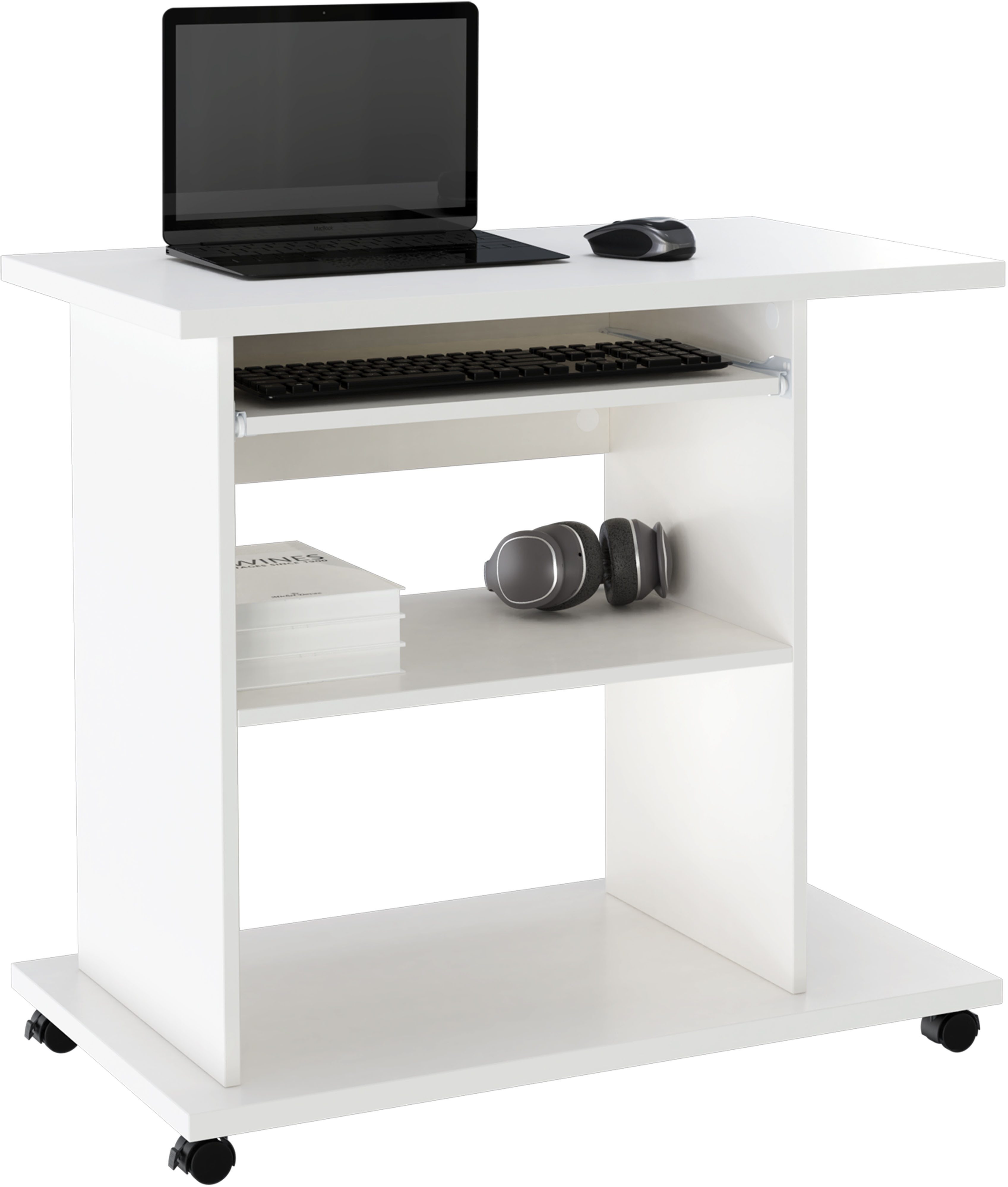 INOSIGN Pc-bureau LOKVE, Laptoptisch, Bureau, rollend, toetsenborduitrek, torenvak, printervak, hoogte 75 cm bureaus wit