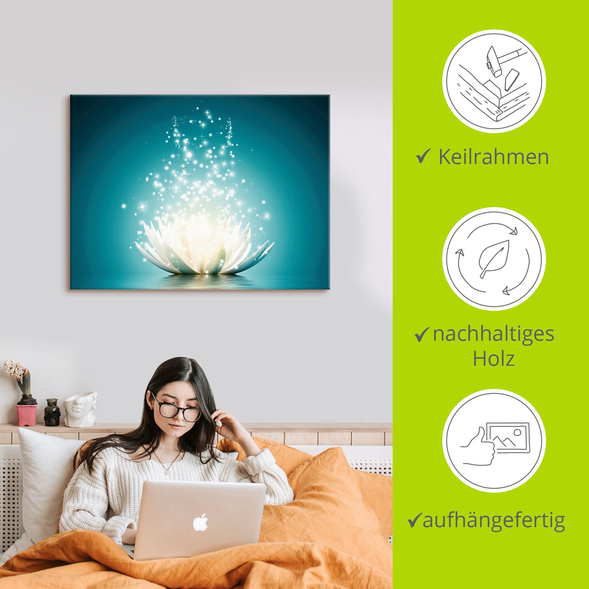 Artland Artprint Magie van de lotusbloem als artprint van aluminium, artprint voor buiten, artprint op linnen, poster, muursticker