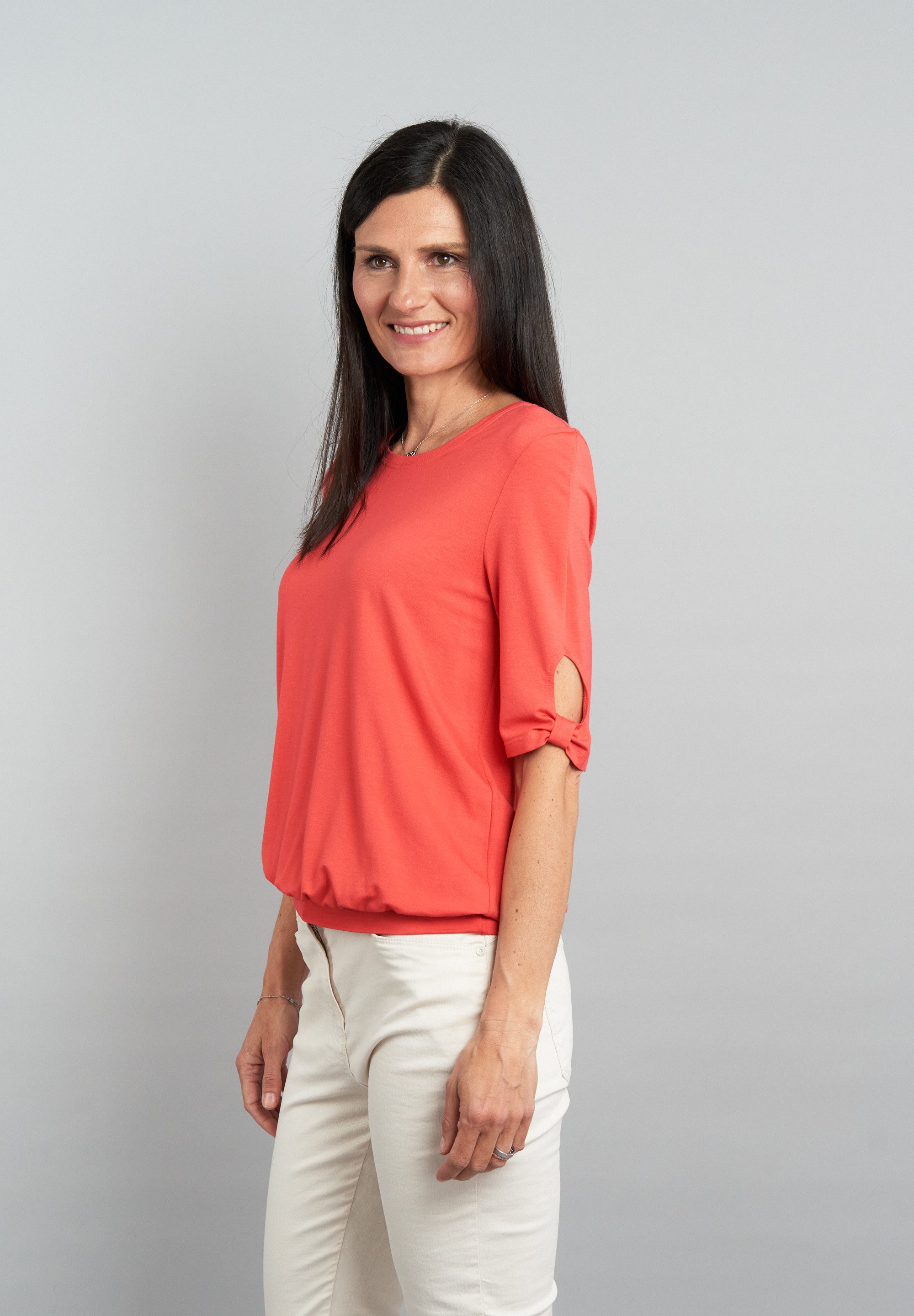Seidel Moden Shirt met ronde hals met cut-out details, made in germany