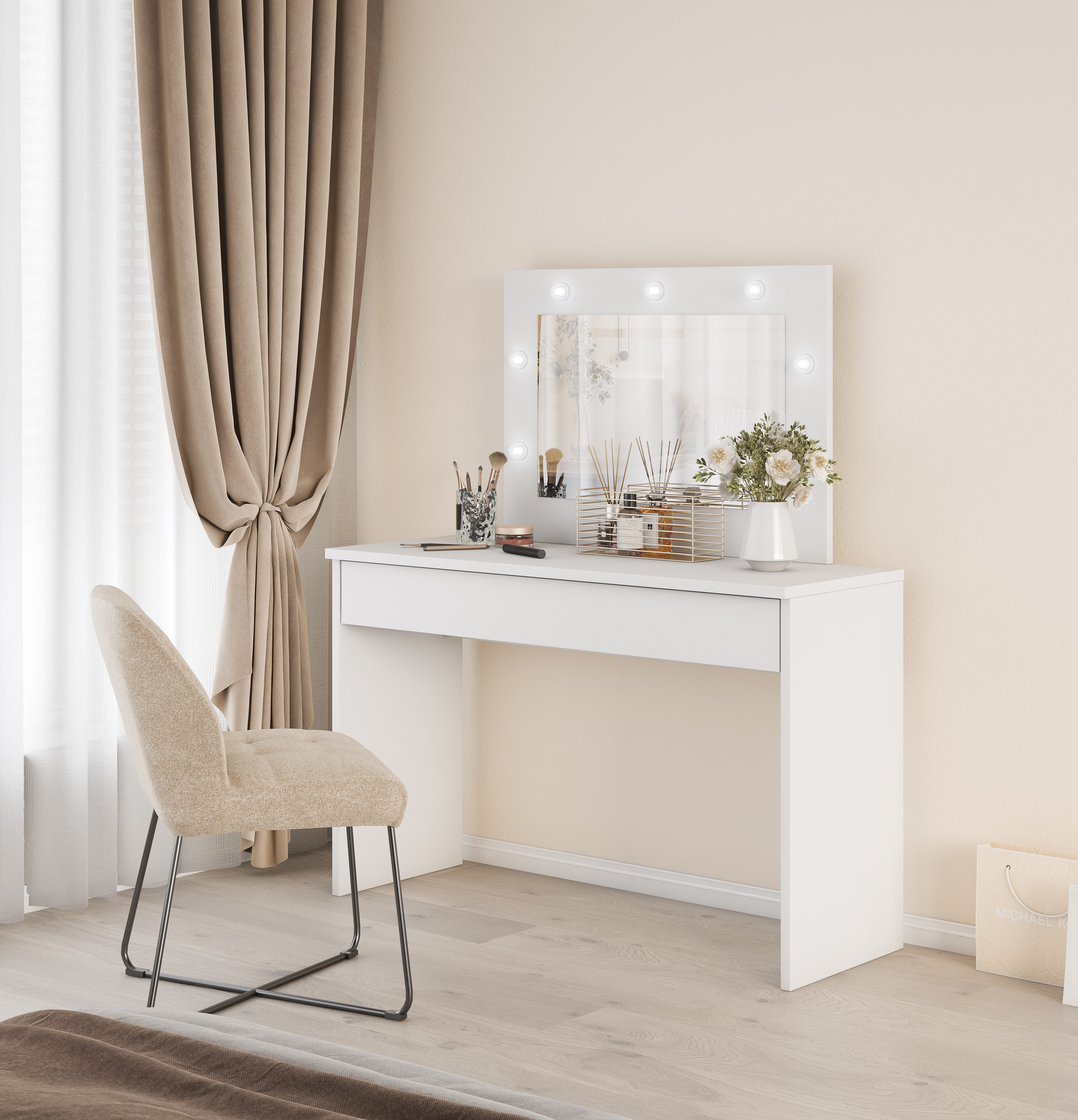 INOSIGN Make-uptafel Eva, kaptafel cosmeticatafel 1 lade met led verlichting, 118x135x42cm, gemaakt in europa