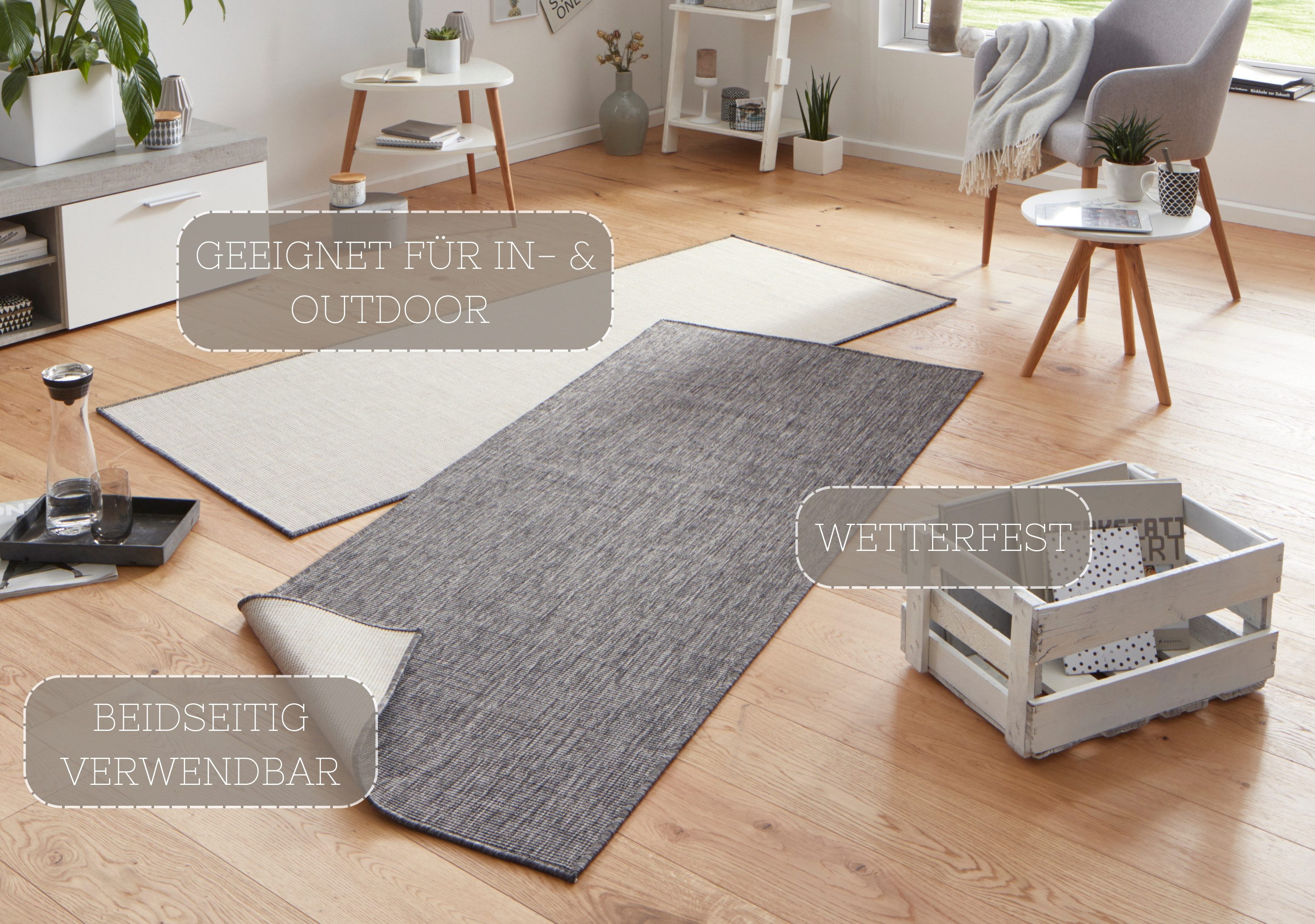 HANSE Home Vloerkleed Miami omkeerbaar tapijt Binnen- en buitengebruik, weerbestendig, balkon, loper, woonkamer, waterbestendig