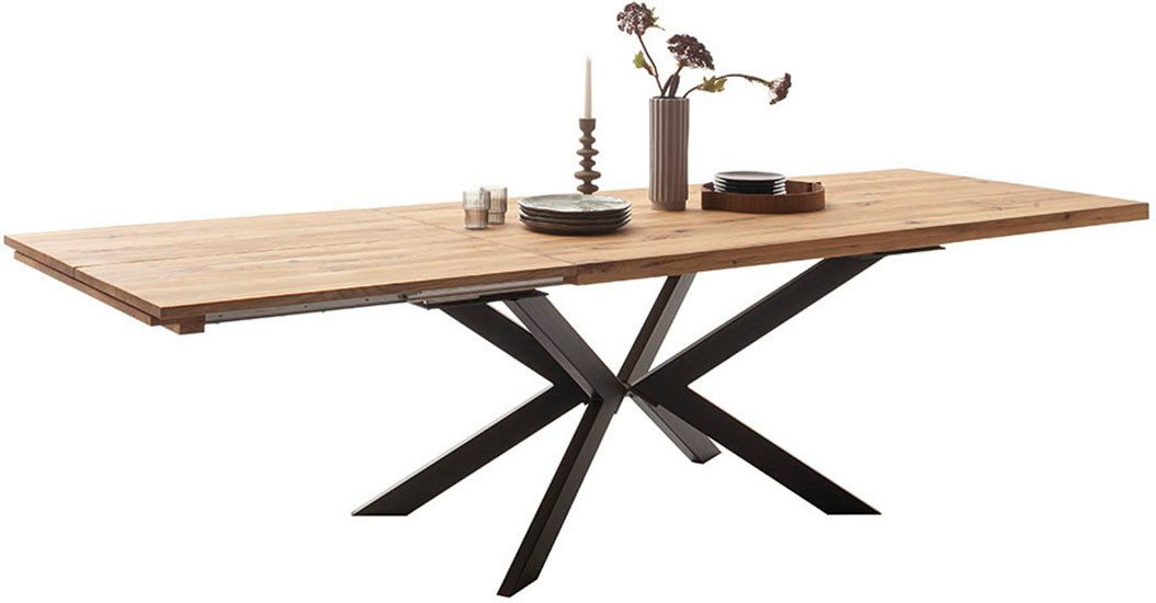 MCA furniture Eettafel BARLETTA uitschuifbare tafel 180-280 cm massief, doorlopende lamel, verdubbeld, metaal, tafelblad 5,0 cm