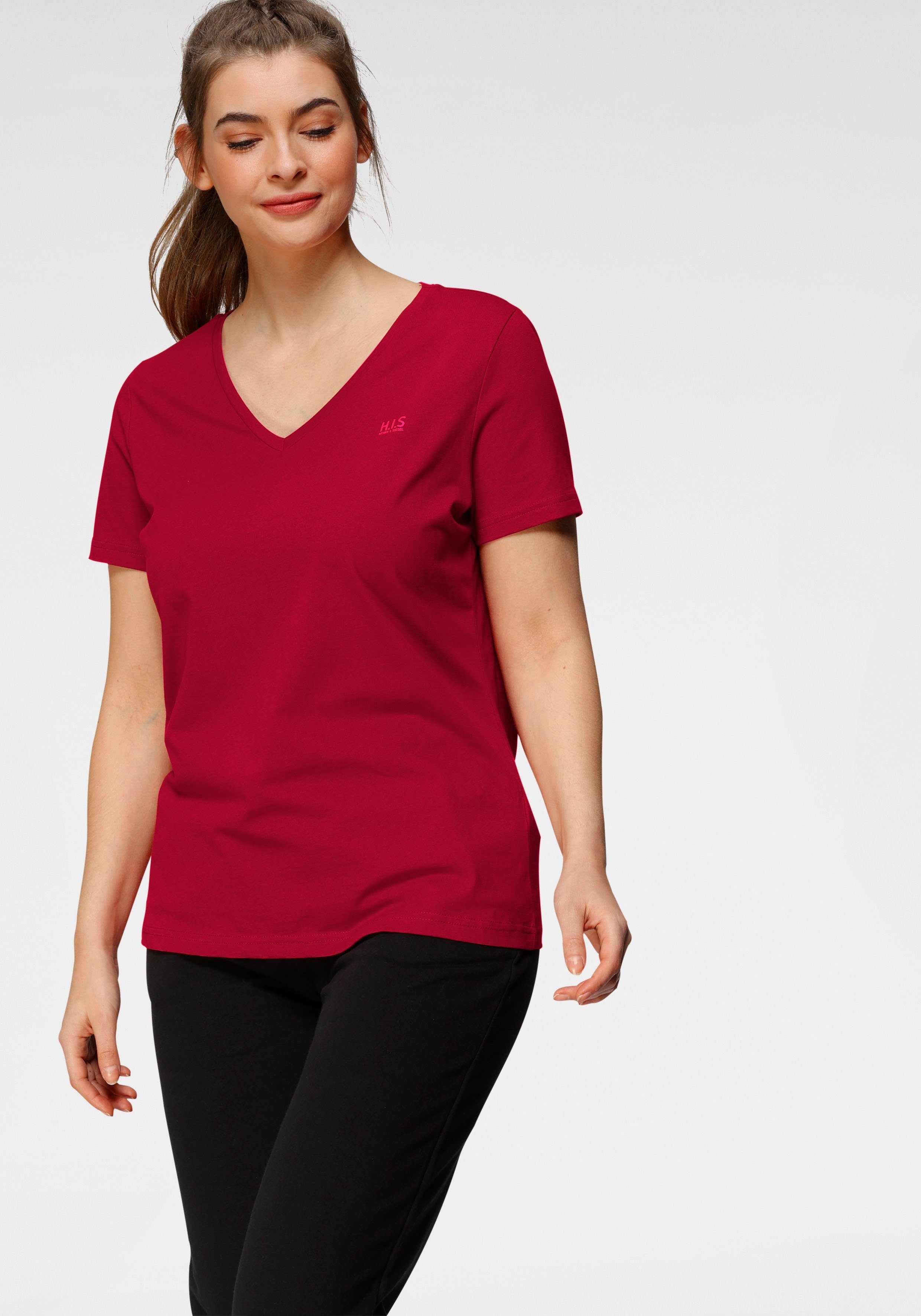 H.I.S T-shirt Essential basics figuurvolgende snit, van katoen (Set van 3)