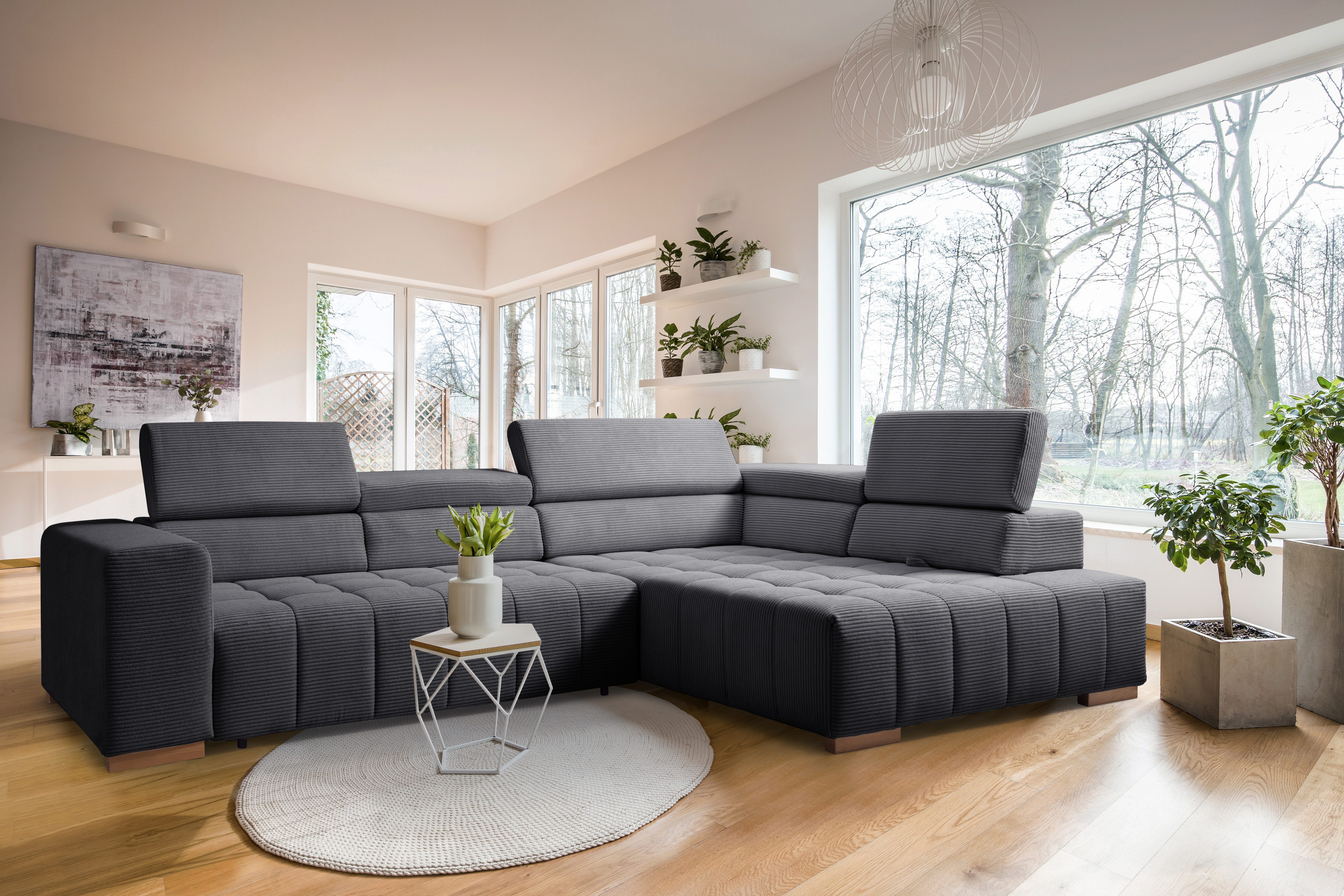exxpo - sofa fashion Hoekbank Elianos, hoog zitcomfort, verfijnde kruisstepping in de zitting, L-vorm