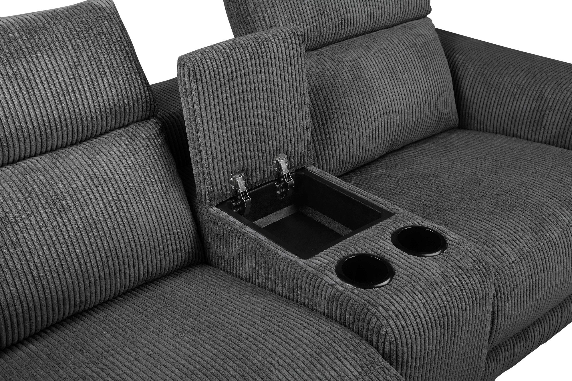 Places of Style 2-zitsbank Lund in cord, 2-zits bioscoopbank, tv-fauteuil, multimedia-sofa, USB-A met elektrische of handmatige relaxfunctie, bekerhouder en opbergruimte