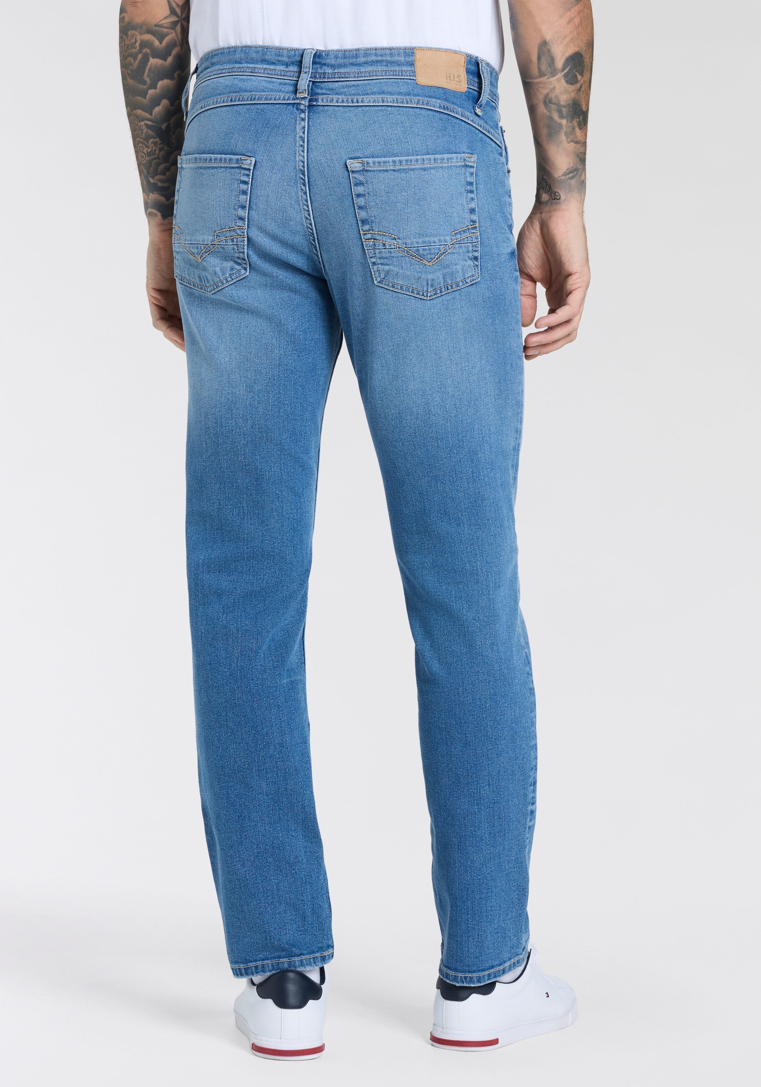 H.I.S Straight jeans NEW DALE rechte broek, met used-effecten, lage taille