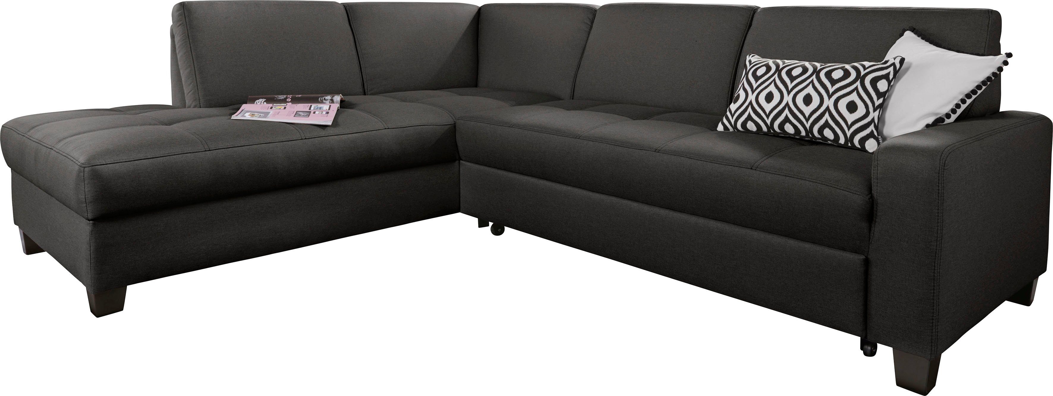 DOMO collection Hoekbank Florentina tijdloos en elegant, zitnaden als designelement, L-vorm keuze met slaapfunctie, met contrastnaad, comfortabele zithoogte 47 cm