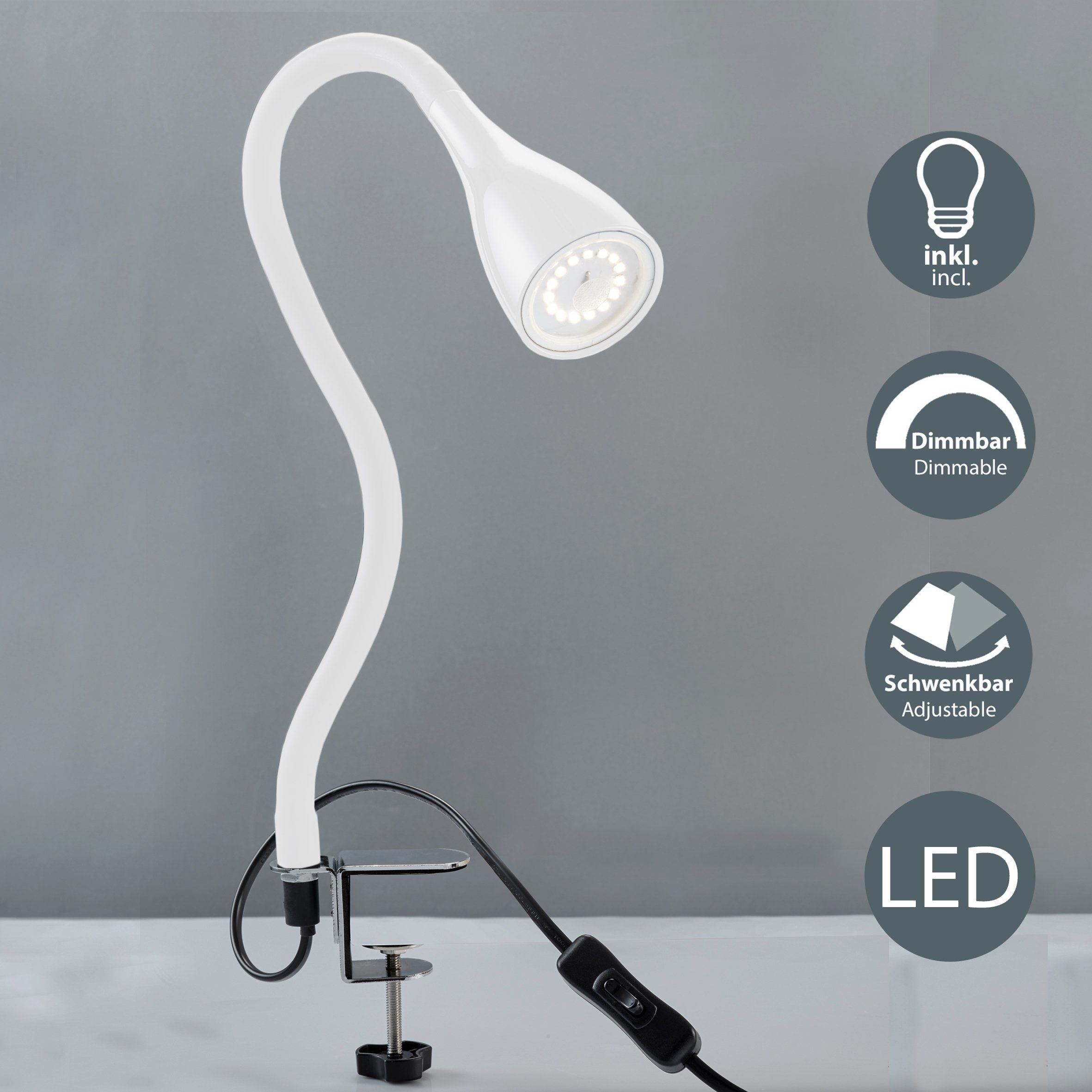 B.K.Licht Led-klemlamp Sirius LED tafellamp dimbaar bureau lamp nachttafellamp