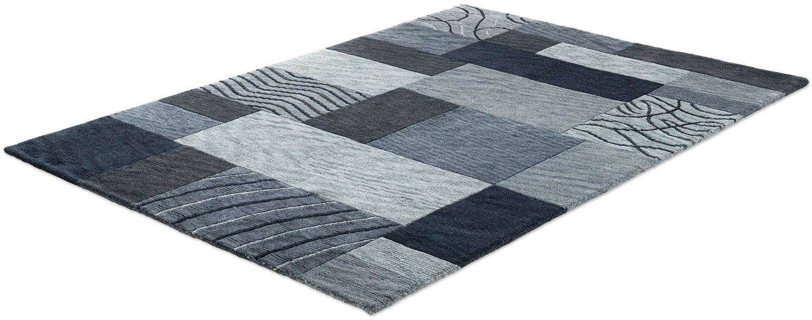 THEKO Wollen kleed Royal Domas 4028 Korte pool, zuivere wol, handgetuft, modern patchworkdesign