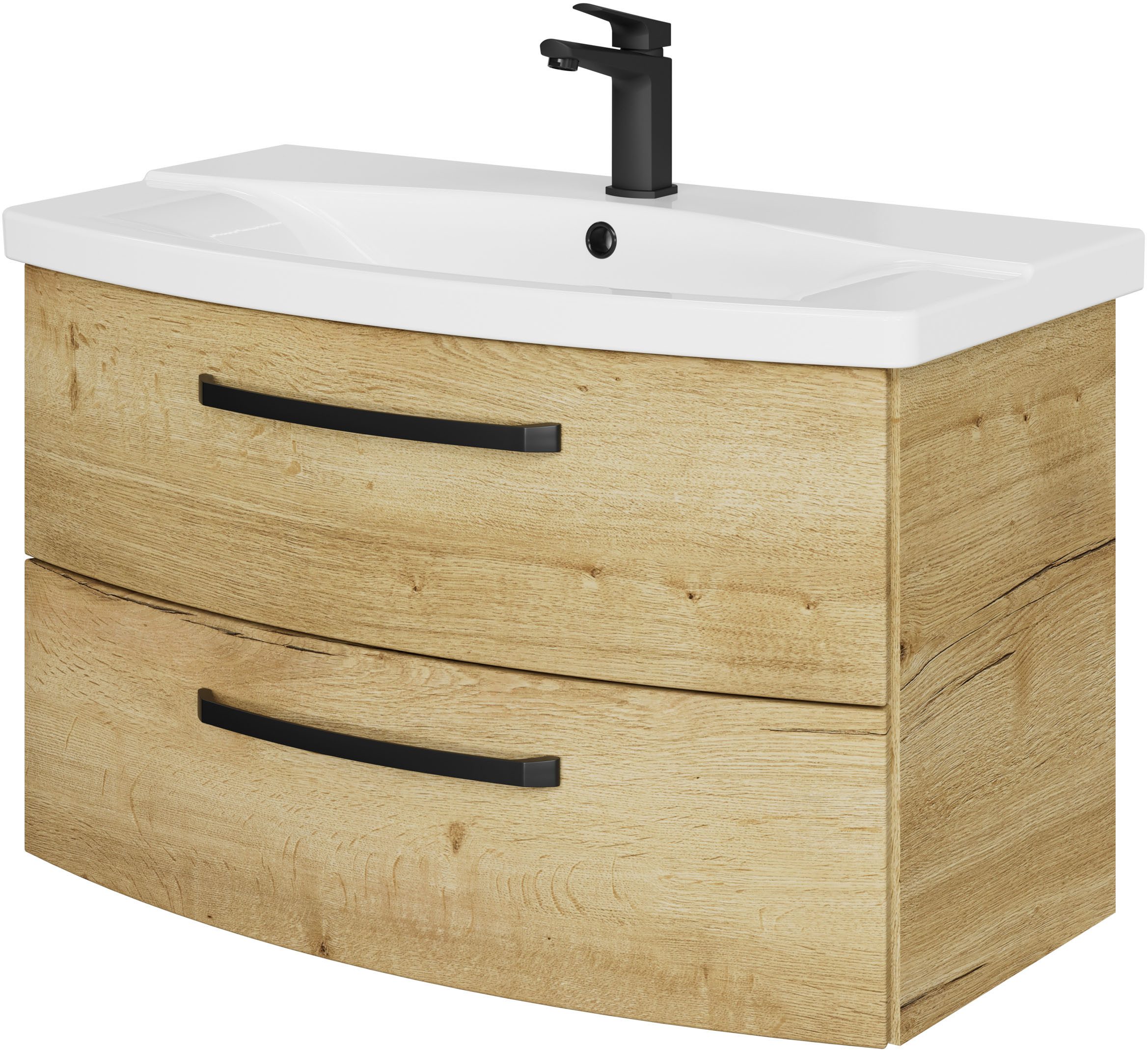 Saphir Wastafelonderkast Serie 4010 keramische wastafel met onderkast, 84 cm breed wastafelmeubels bruin