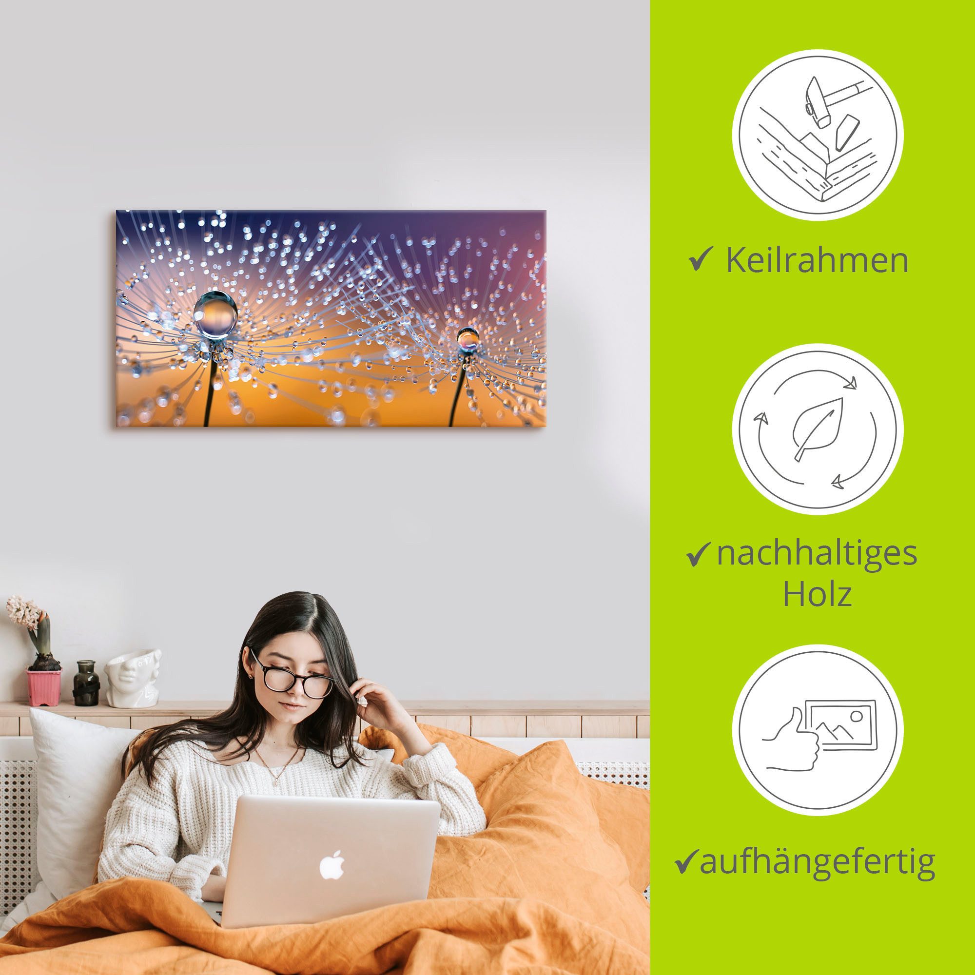 Artland Artprint Paardenbloemen dauwdruppel als artprint van aluminium, artprint voor buiten, artprint op linnen, poster, muursticker