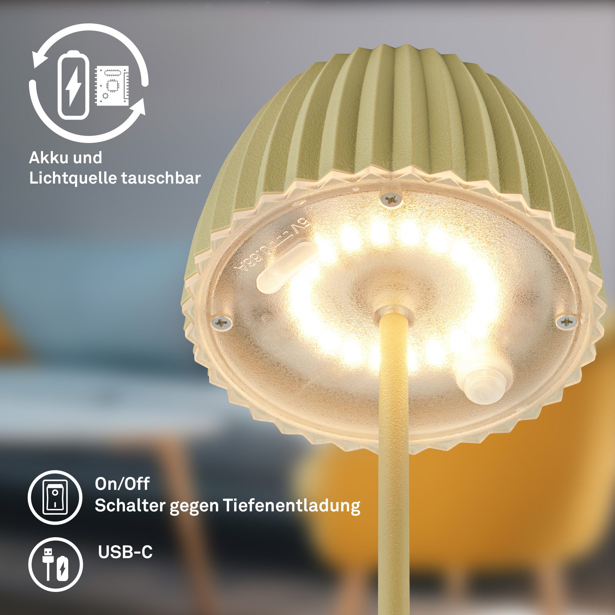 Briloner Leuchten Led-tafellamp Accu LED tafellamp, mini, groen