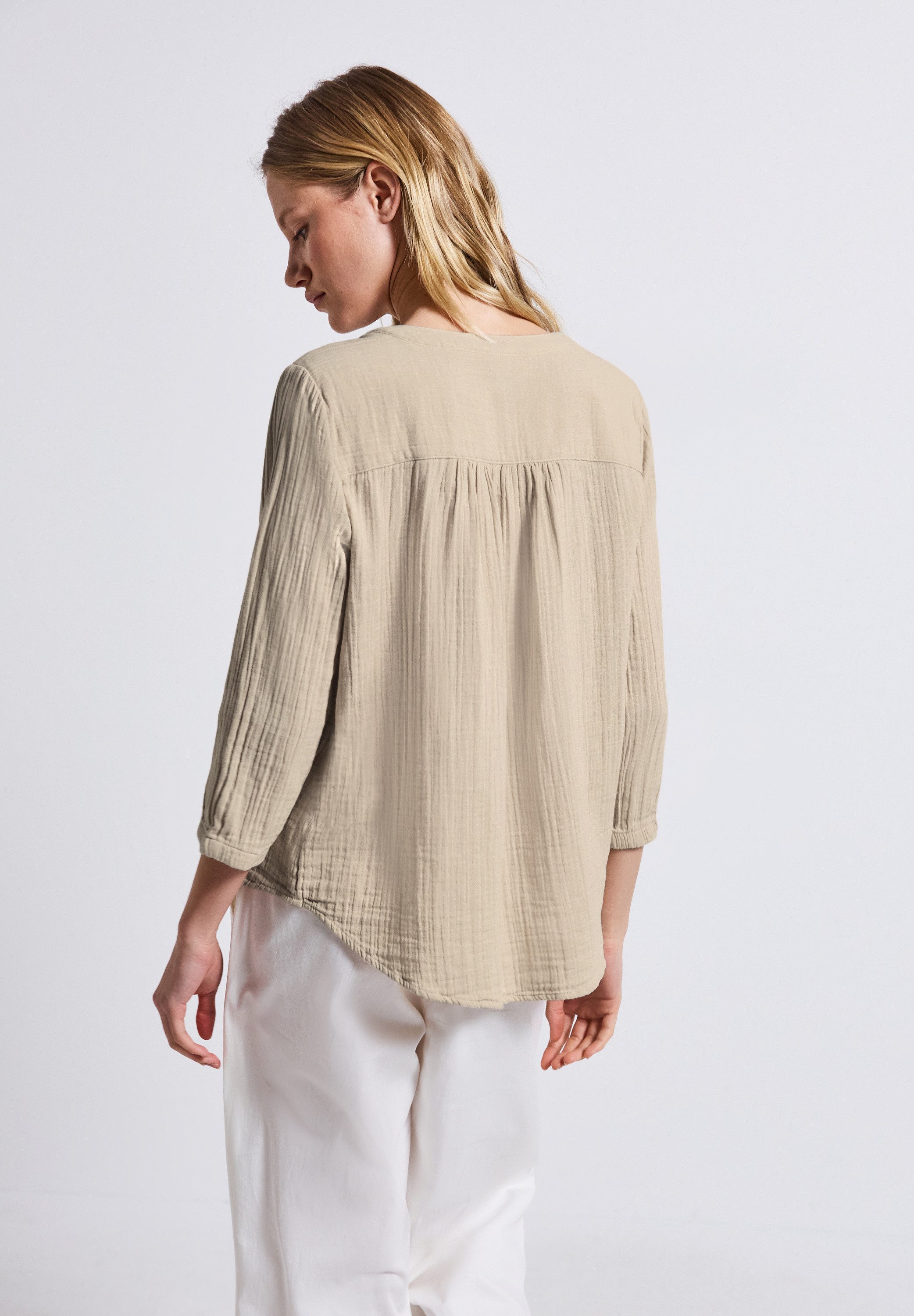 STREET ONE Overhemdblouse 3/4-mouw in mousseline-look