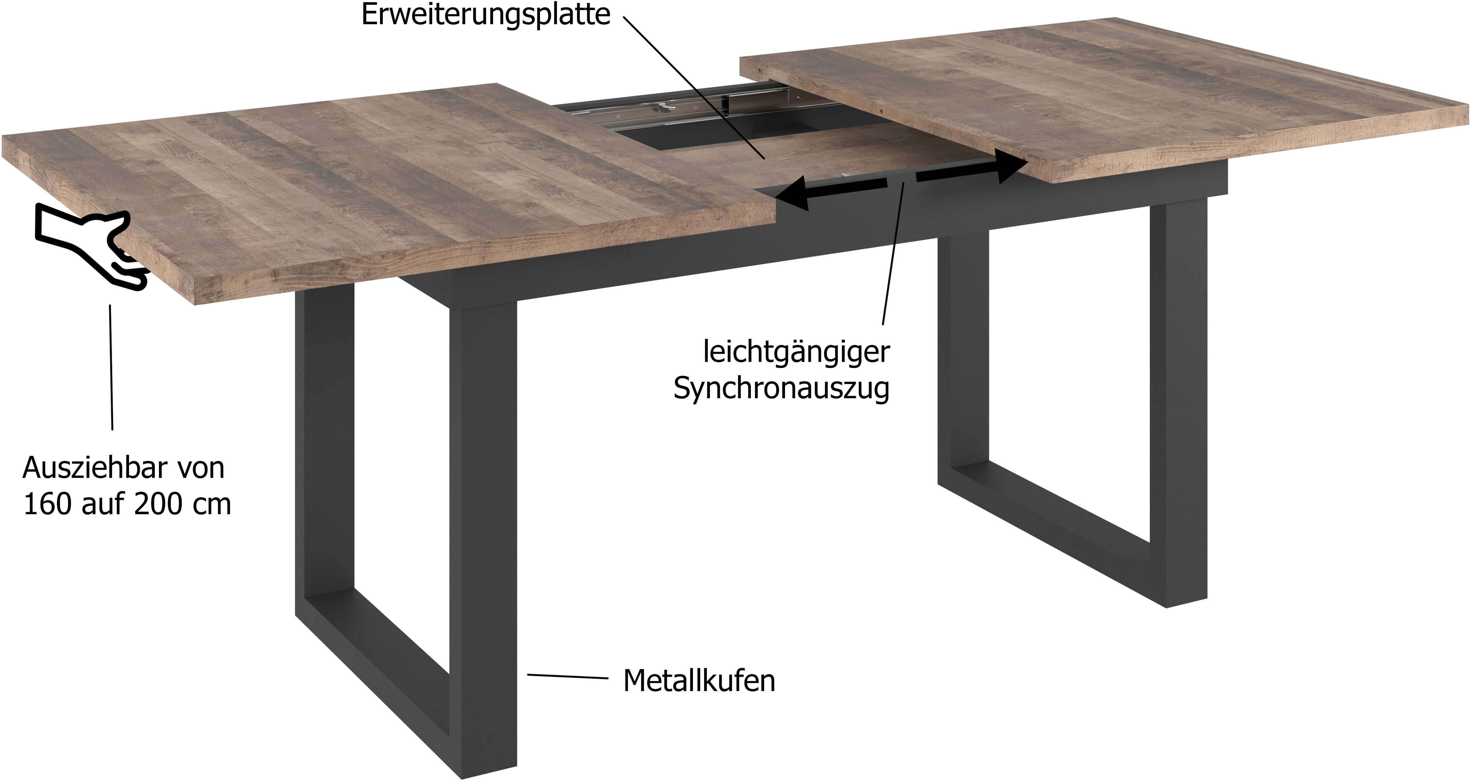 INOSIGN Eettafel Valencia Synchro-uitvoering, metalen runners, uitschuifbaar tot 200 cm