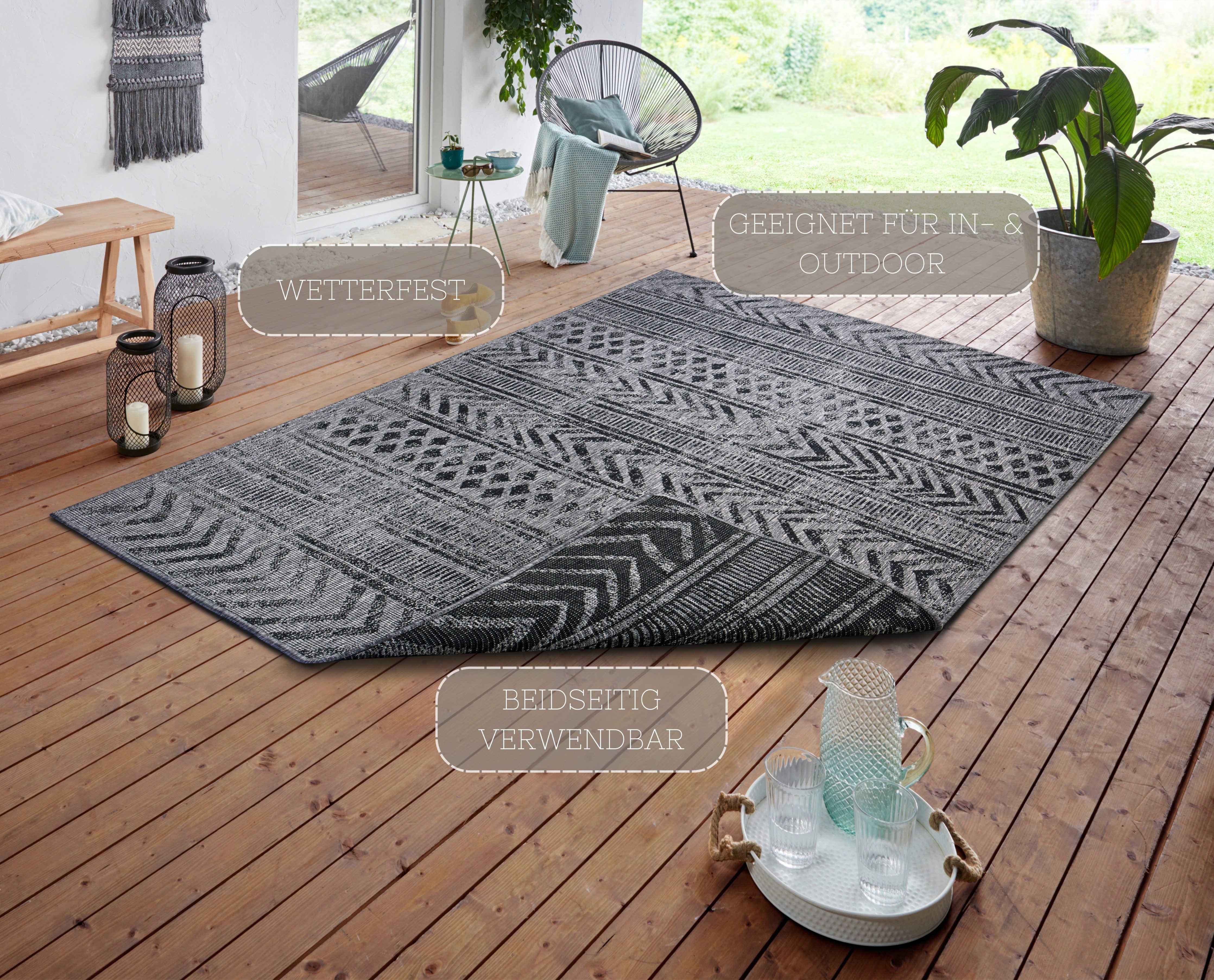NORTHRUGS Vloerkleed BIRI tweezijdig te gebruiken kleed Binnen- en buitengebruik, weerbestendig, balkon, loper, woonkamer, waterbestendig, boho