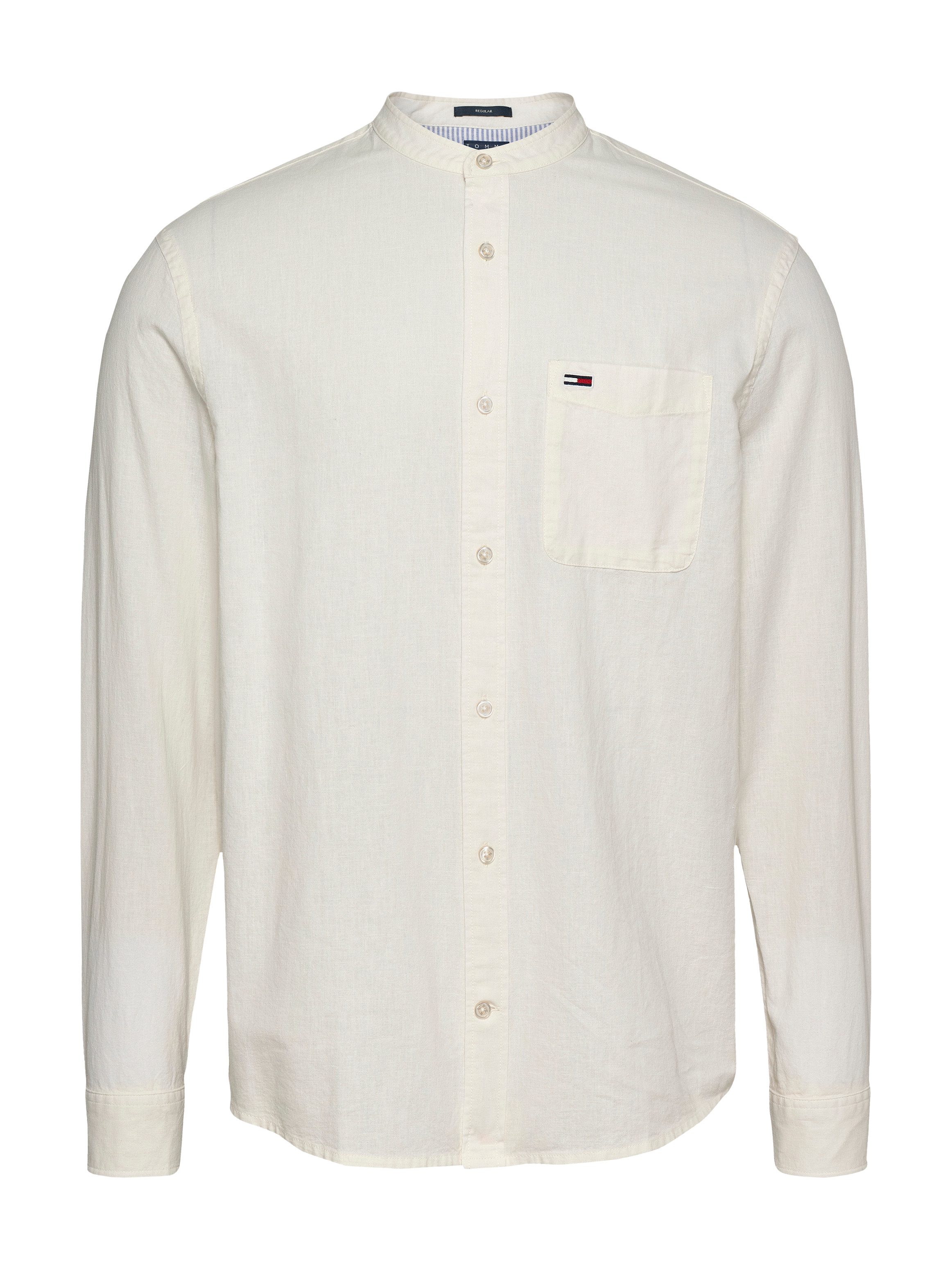 TOMMY JEANS Overhemd met lange mouwen TJM LINEN MIX BAND COLLAR SHIRT