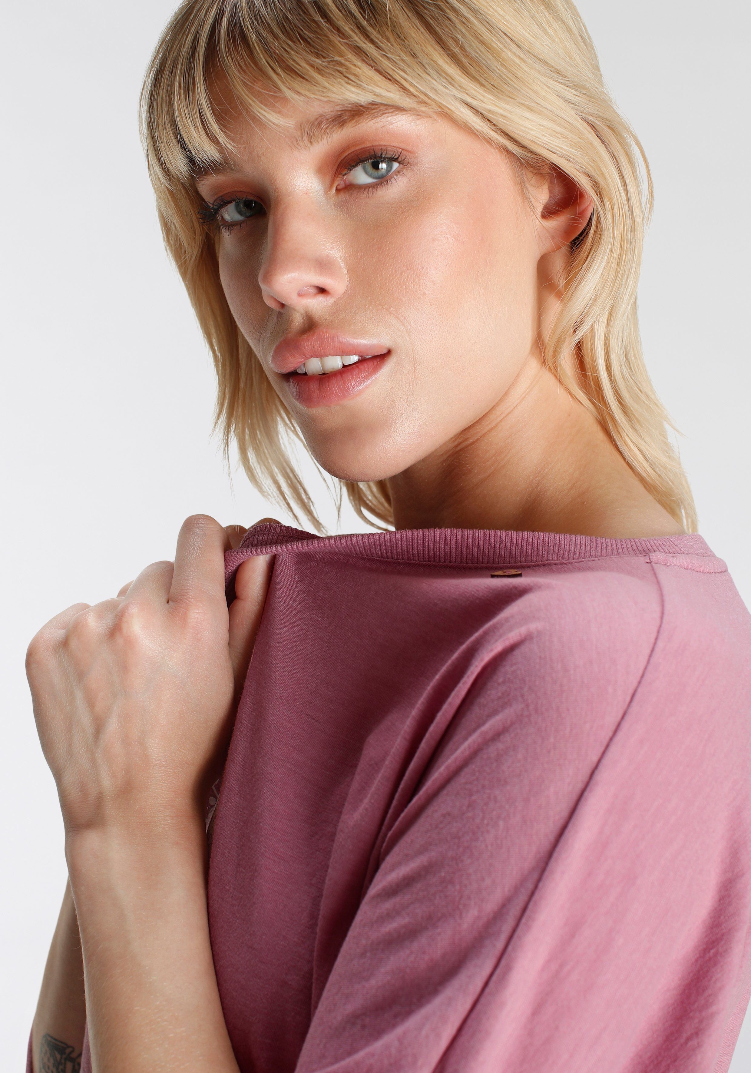 Ragwear Shirt met lange mouwen RAG Longsleeve SHIMONA O PRINTED met voorkantdruk en sierknop, achter langer gesneden
