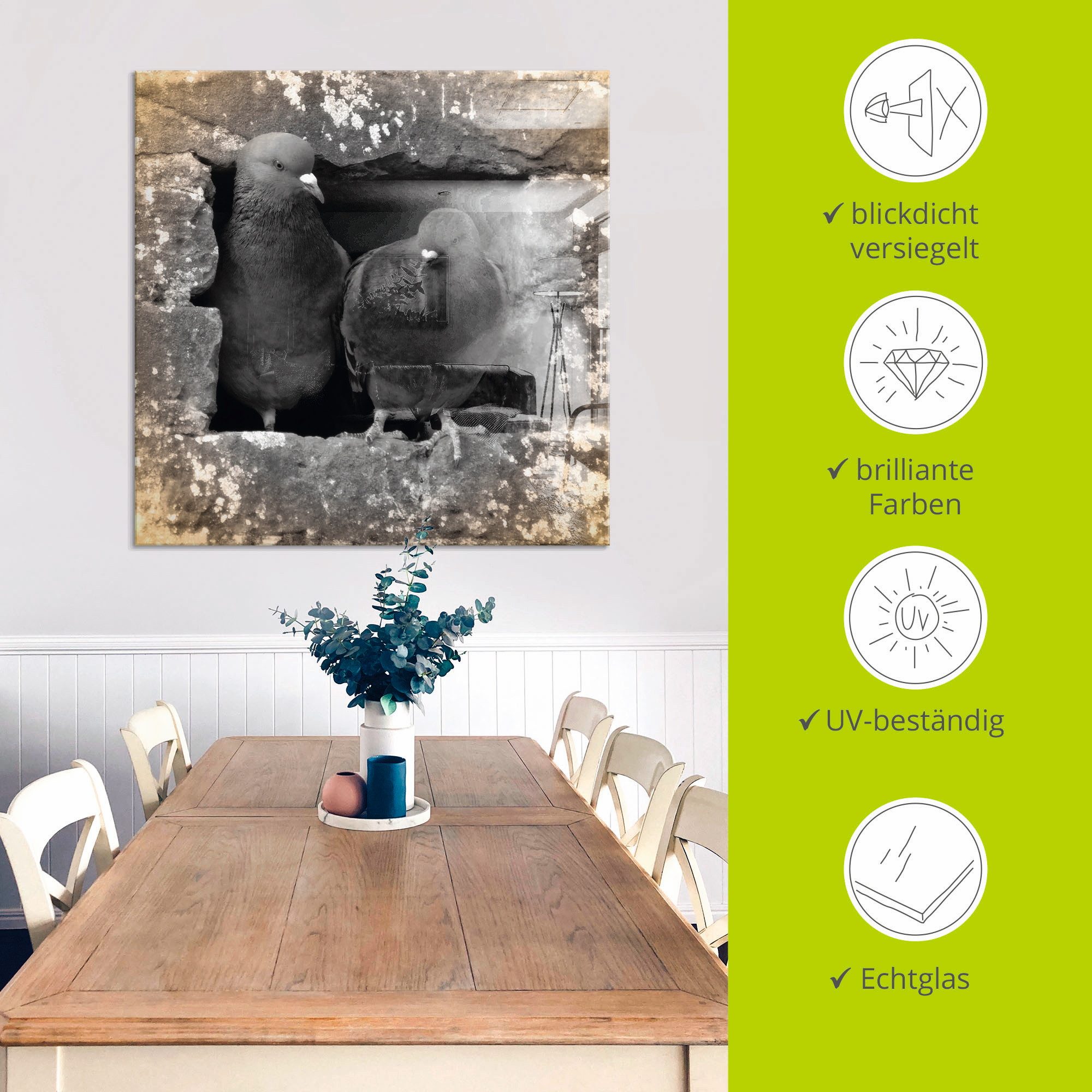 Artland Print op glas Duiven liefde in verschillende maten