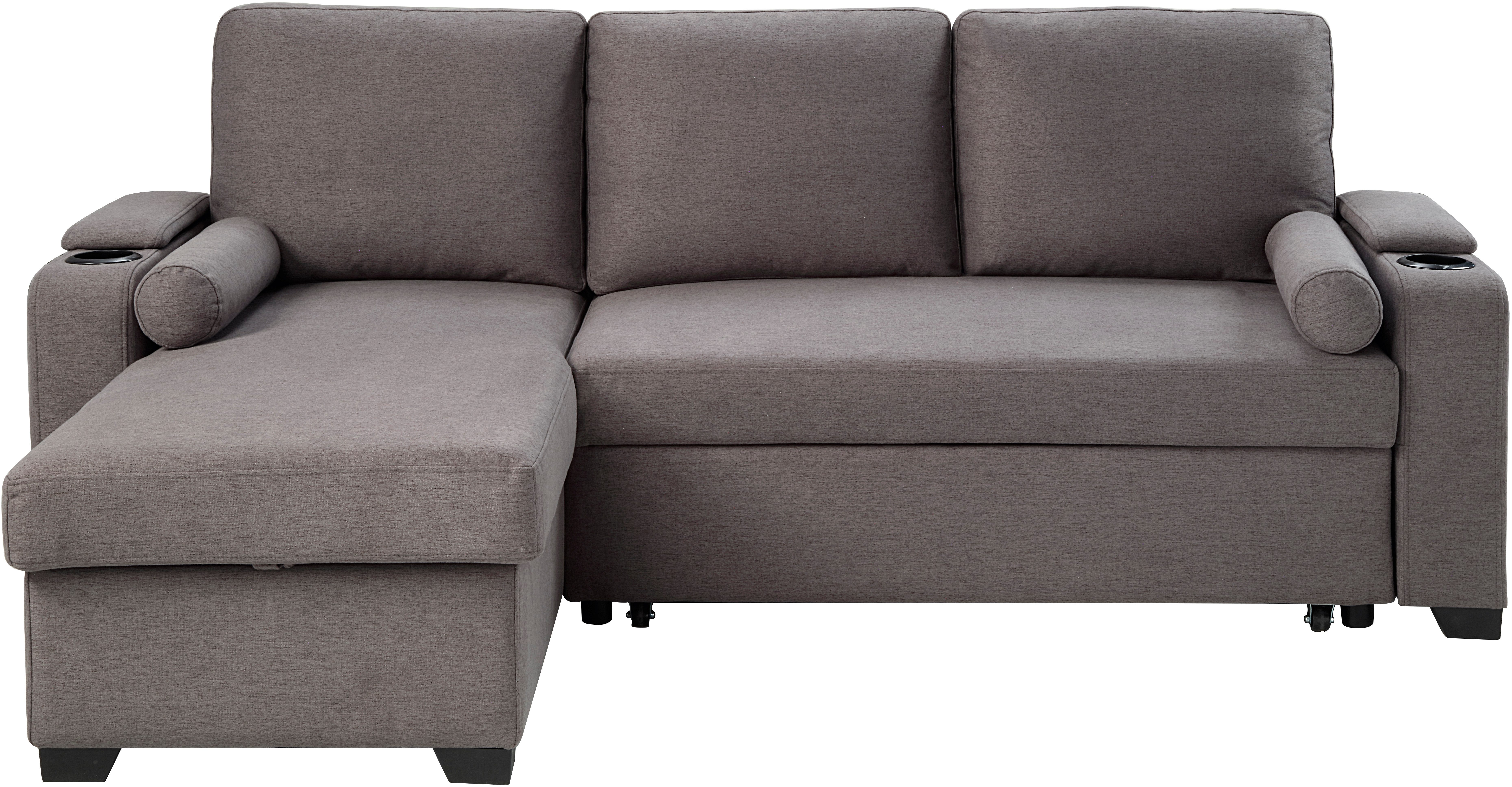 ATLANTIC home collection Hoekbank Gorje L-vorm met slaapfunctie, opbergruimte, bekerhouder, opbergvakken & kussenrollen