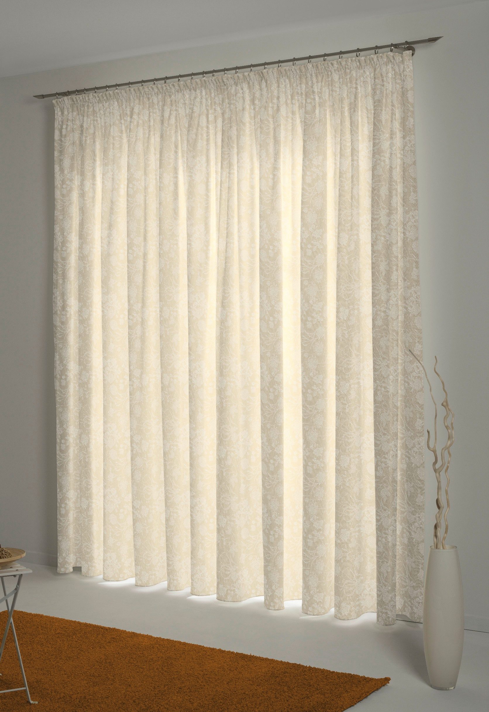 Adam Gordijn Flower Cuvée duurzaam van bio-katoen (1 stuk) kant & klaar gordijnen maat 142 cm x 245 cm beige