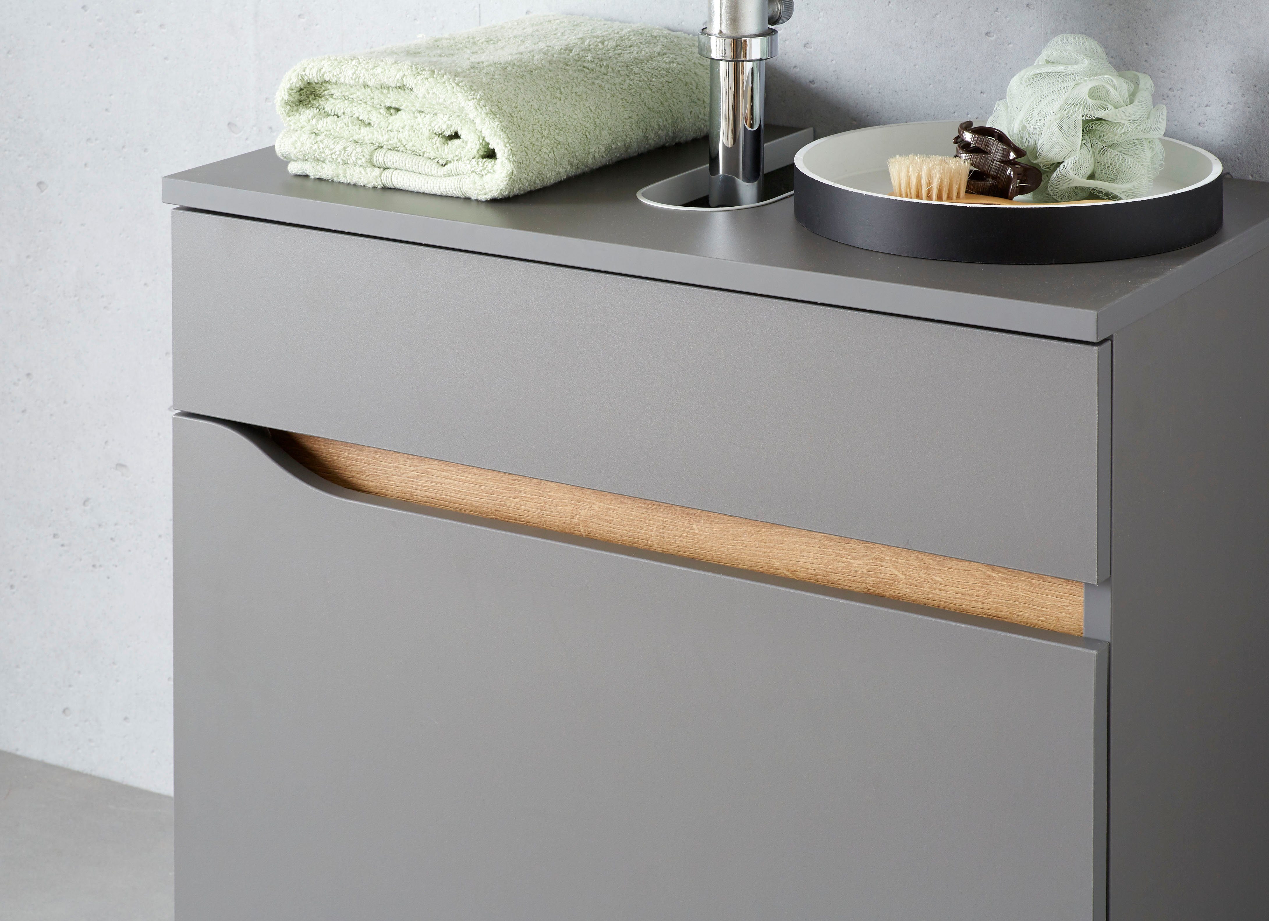 Saphir Badkamerserie Quickset 2-delig, wastafelonderkast met led-spiegel Wastafel 70 cm breed, zonder wastafel, 1 lade, badset (2-delig)