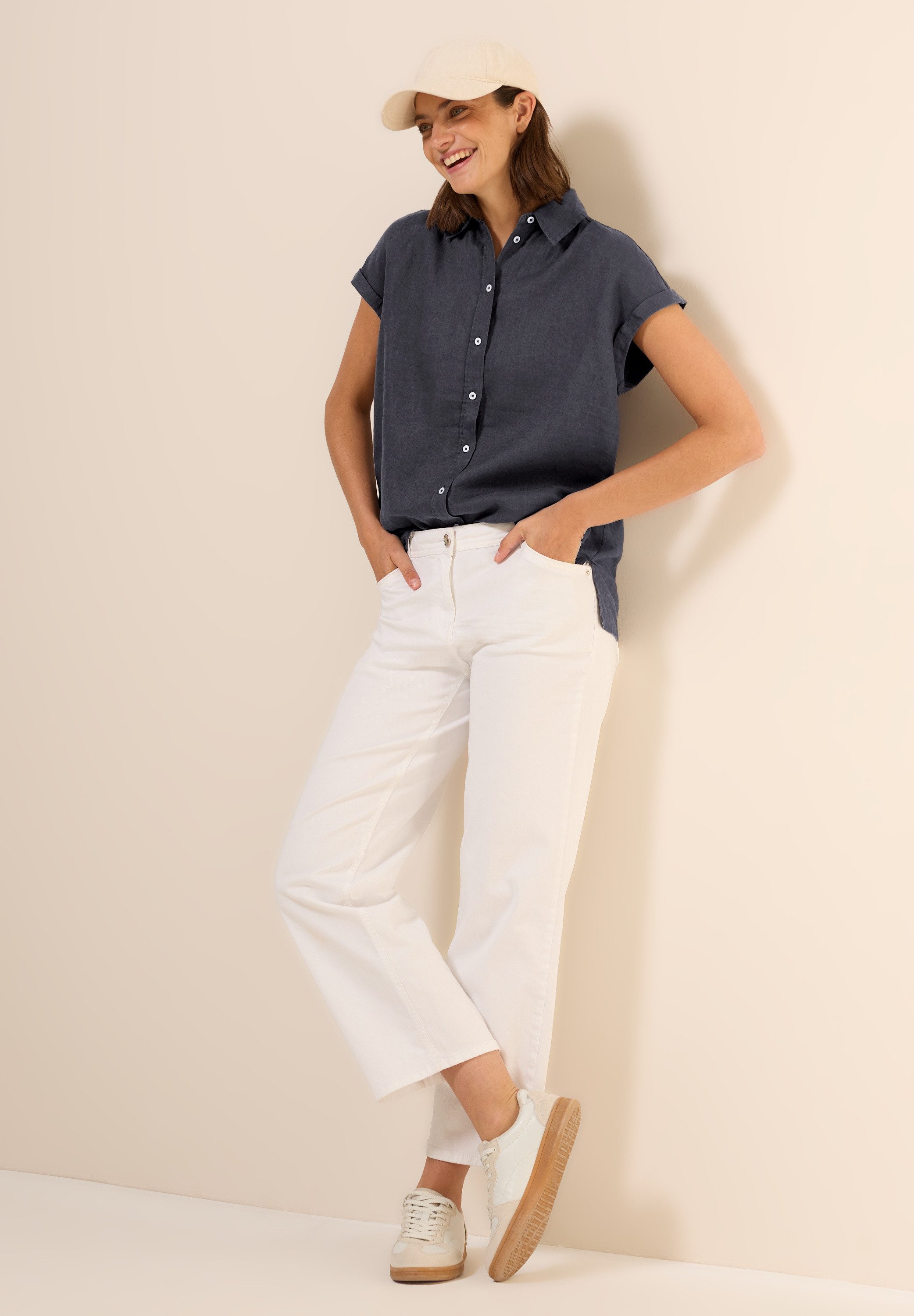 Cecil Blouse met korte mouwen met zijsplits en van linnen