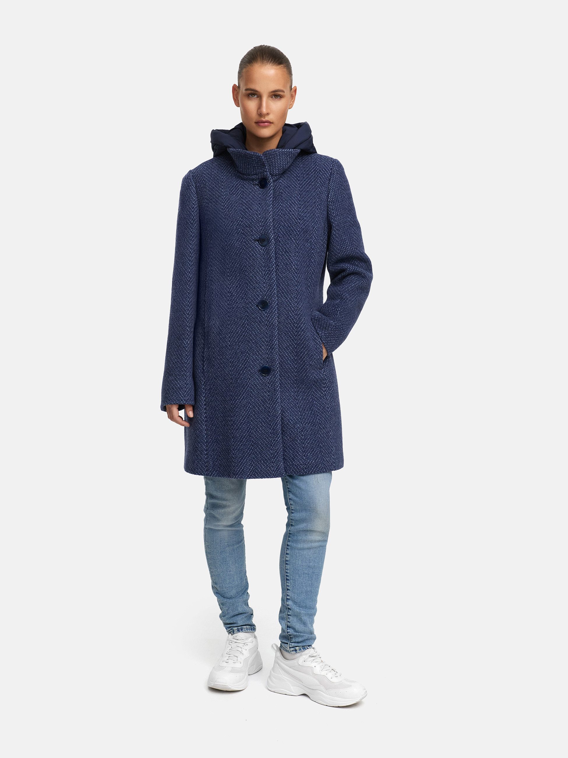 MANISA Wollen jack met opstaande kraag en capuchon, in tweed-look