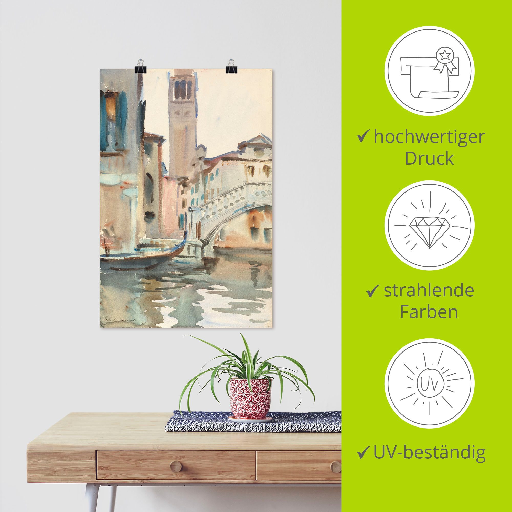 Artland Artprint Een brug en campanile, Venetië. als artprint op linnen, poster in verschillende formaten maten