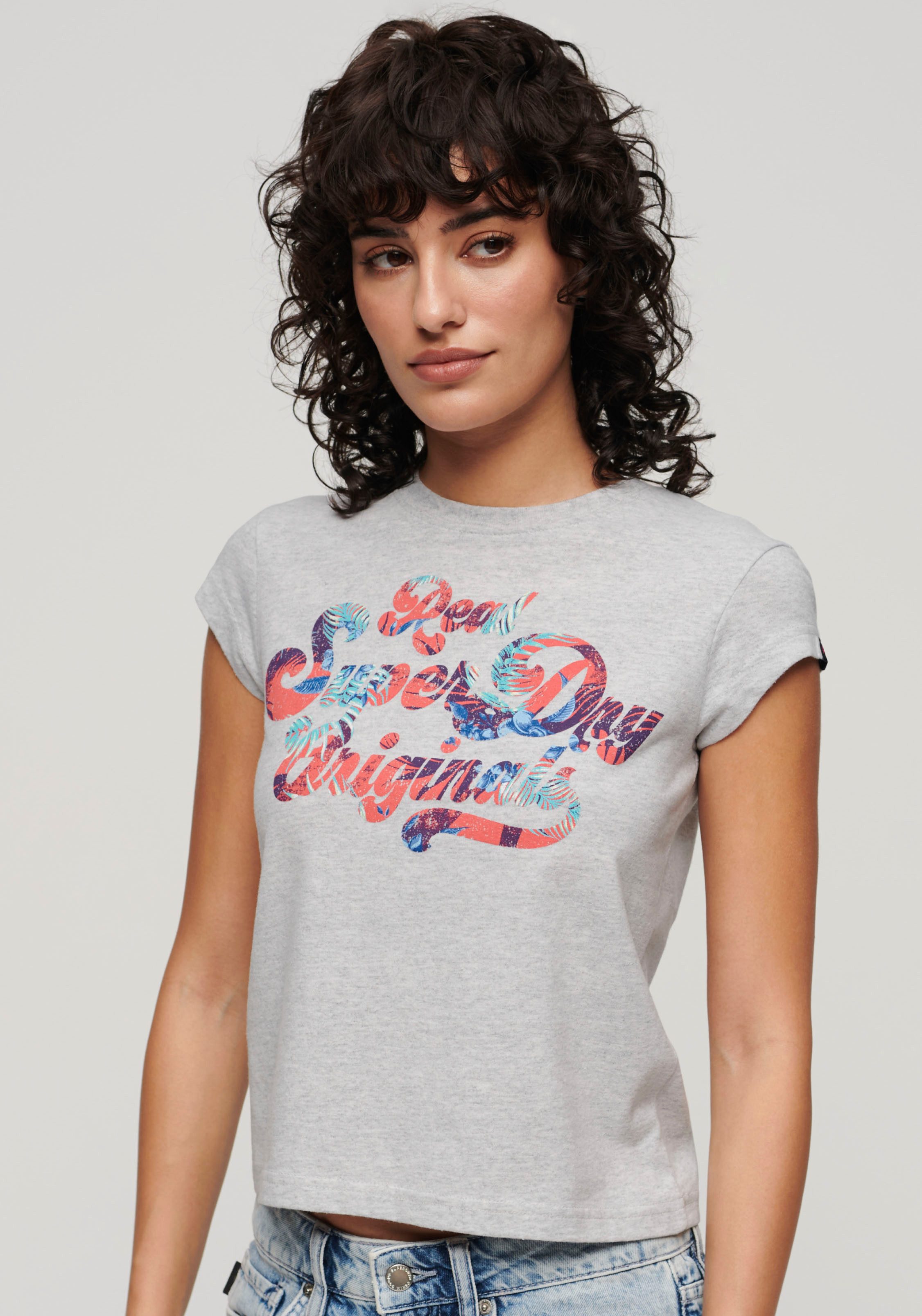 Superdry Shirt met print FLORAL SCRIPTED CAP SLV TEE