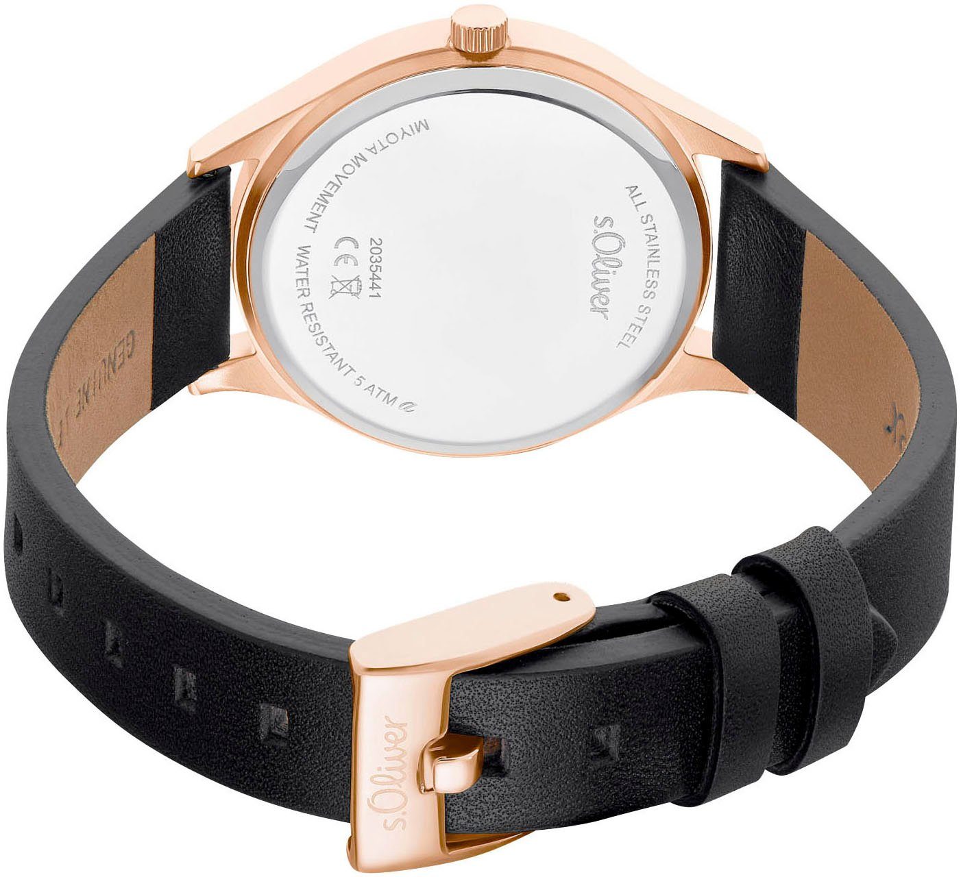 s.Oliver Kwartshorloge Polshorloge, dameshorloge, analoog, leren armband