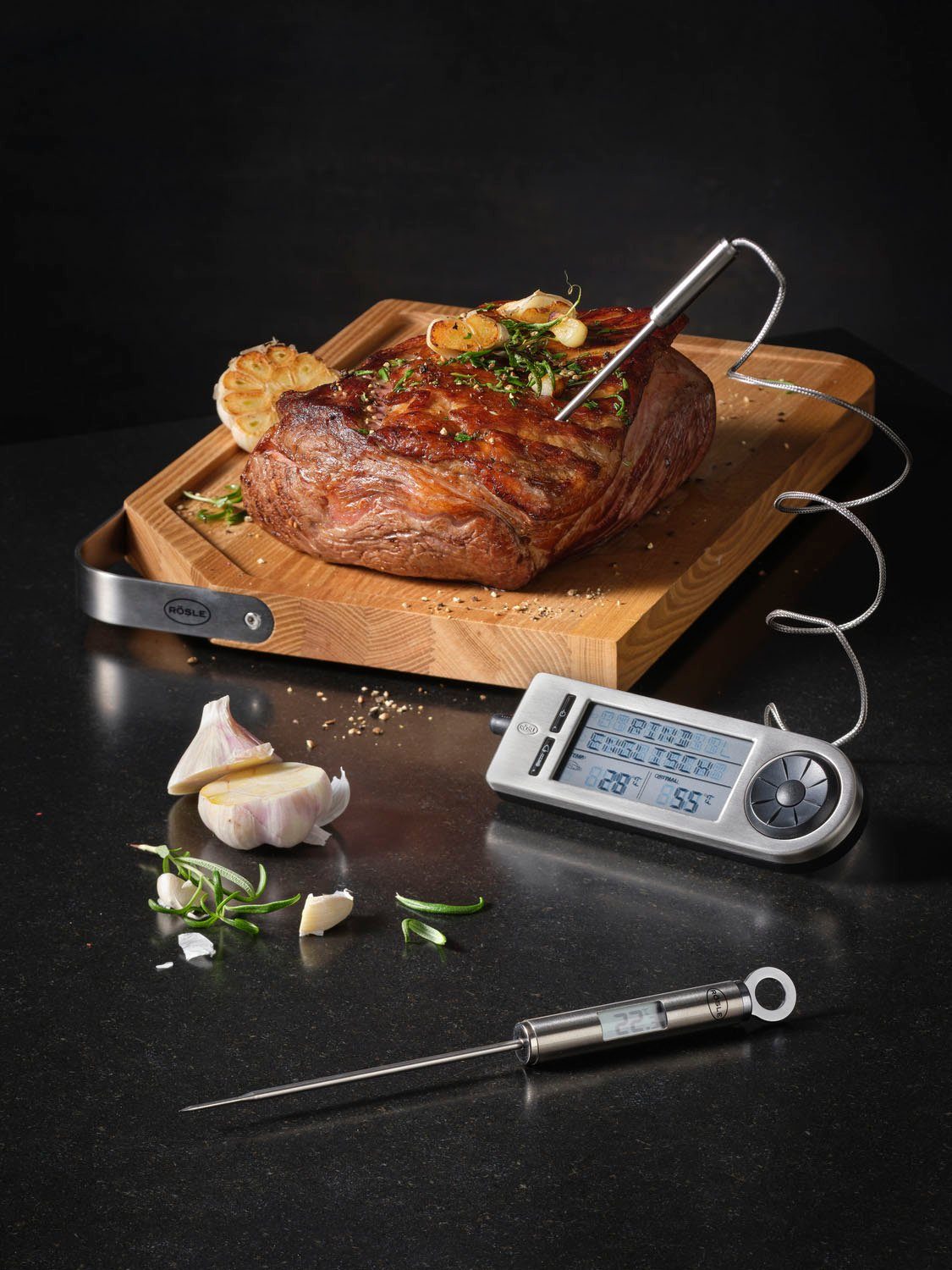 ROESLE Grillthermometer SlideX, 25086 digitale kerntemperatuurmeter, 5 niveaus, –20 / +250 °c