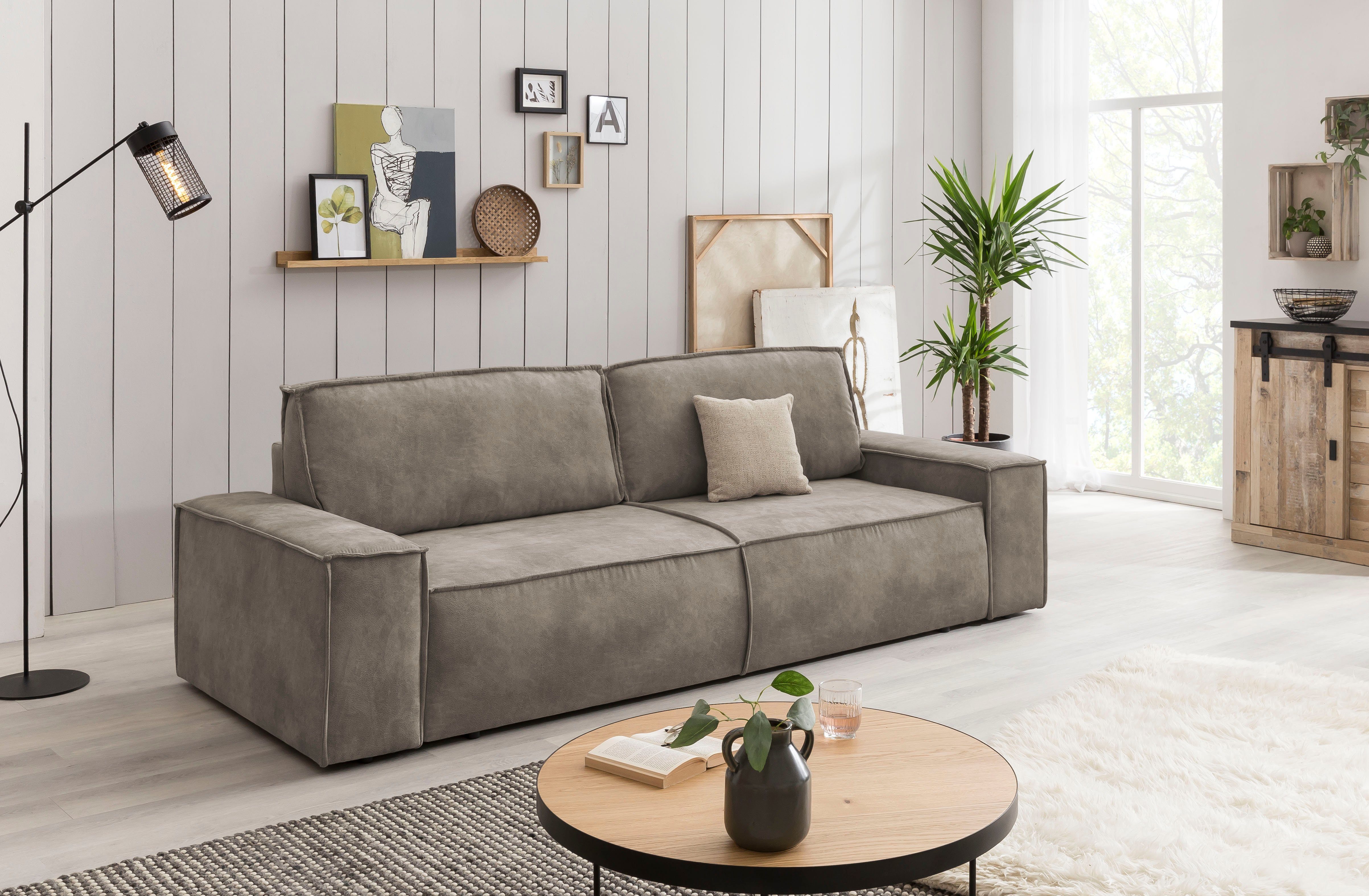 Home affaire 3-zitsbank SHERWOOD slaapbank (257 cm) ribfluweel, velours, vintage lederlook