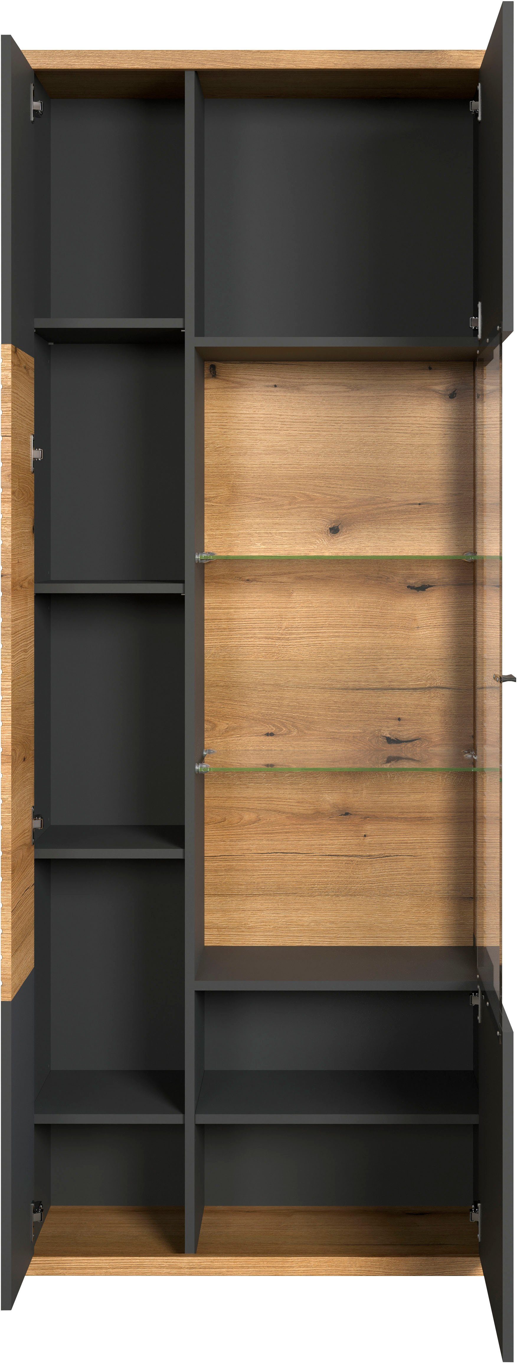 INOSIGN Vitrinekast Norris Woonkamer vitrine in ribbellook en royale presentatieoppervlak