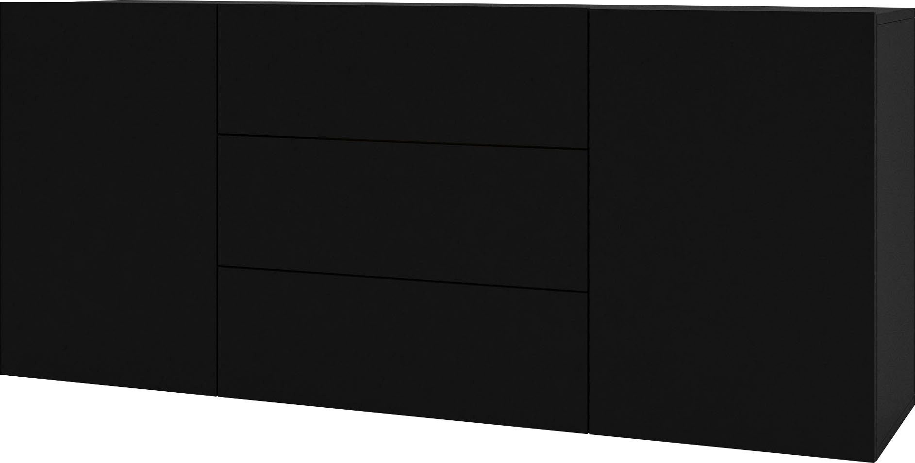 INOSIGN Dressoir Ava, breedte 140 cm, hangend en staand te monteren moderne grepless commode, ladekast, 2 deuren/3 lades