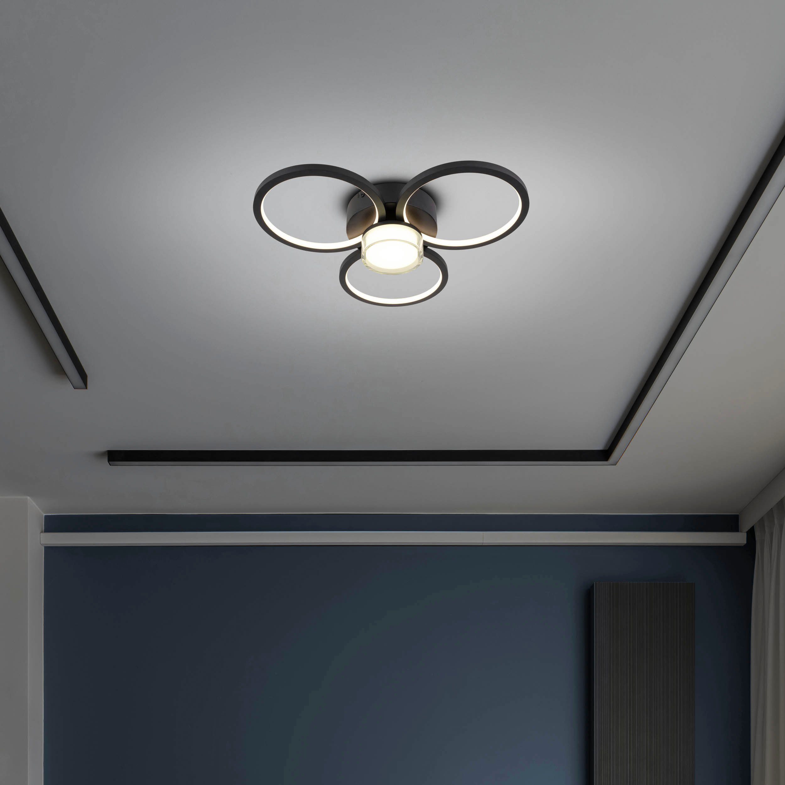 näve Led-plafondlamp Cimo traploos dimbaar via wandschakelaar, lichtkleur warmwit, zwart (1 stuk)