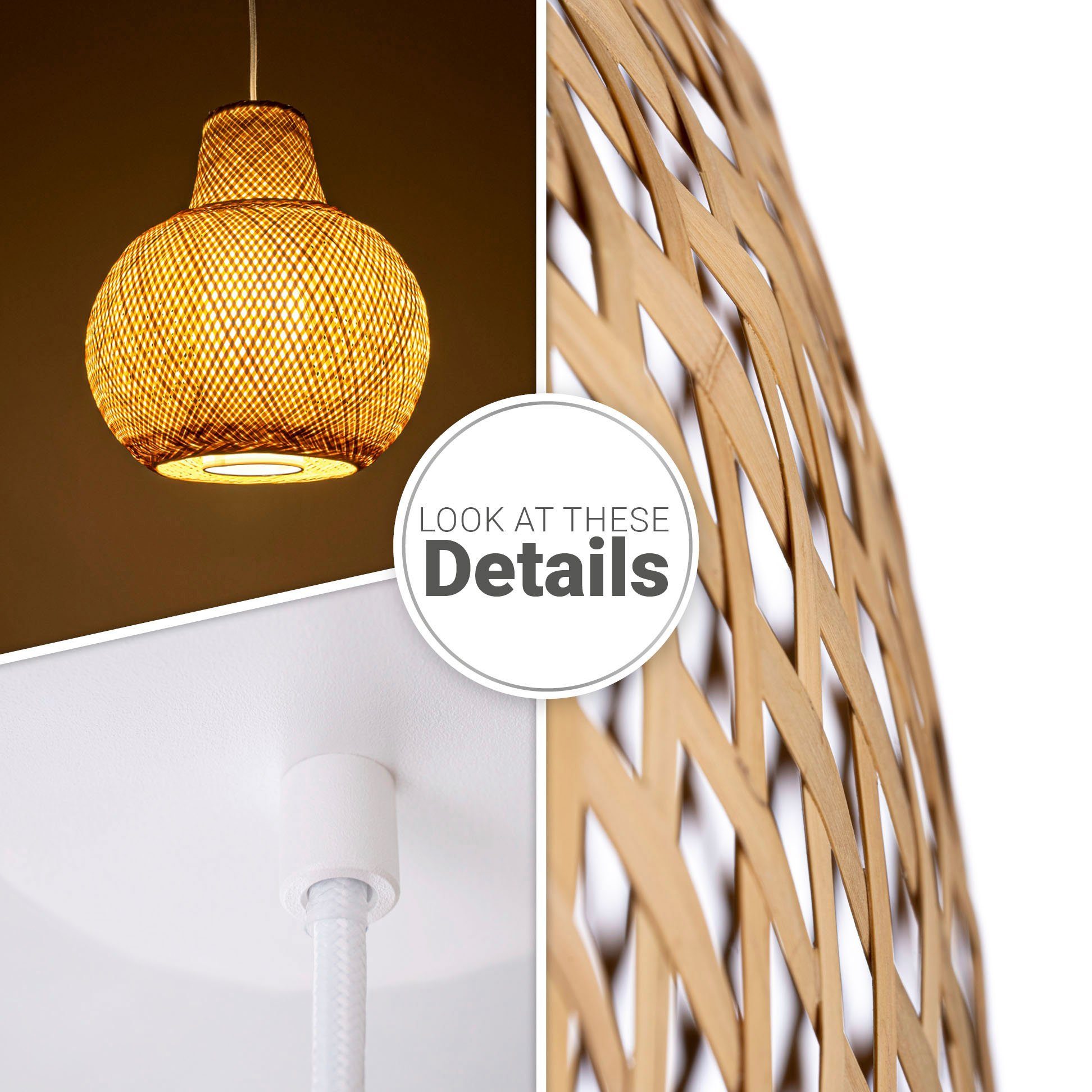 Paco Home Hanglamp TOPU Bamboe hanglamp korf Boho rustiek natuur E27