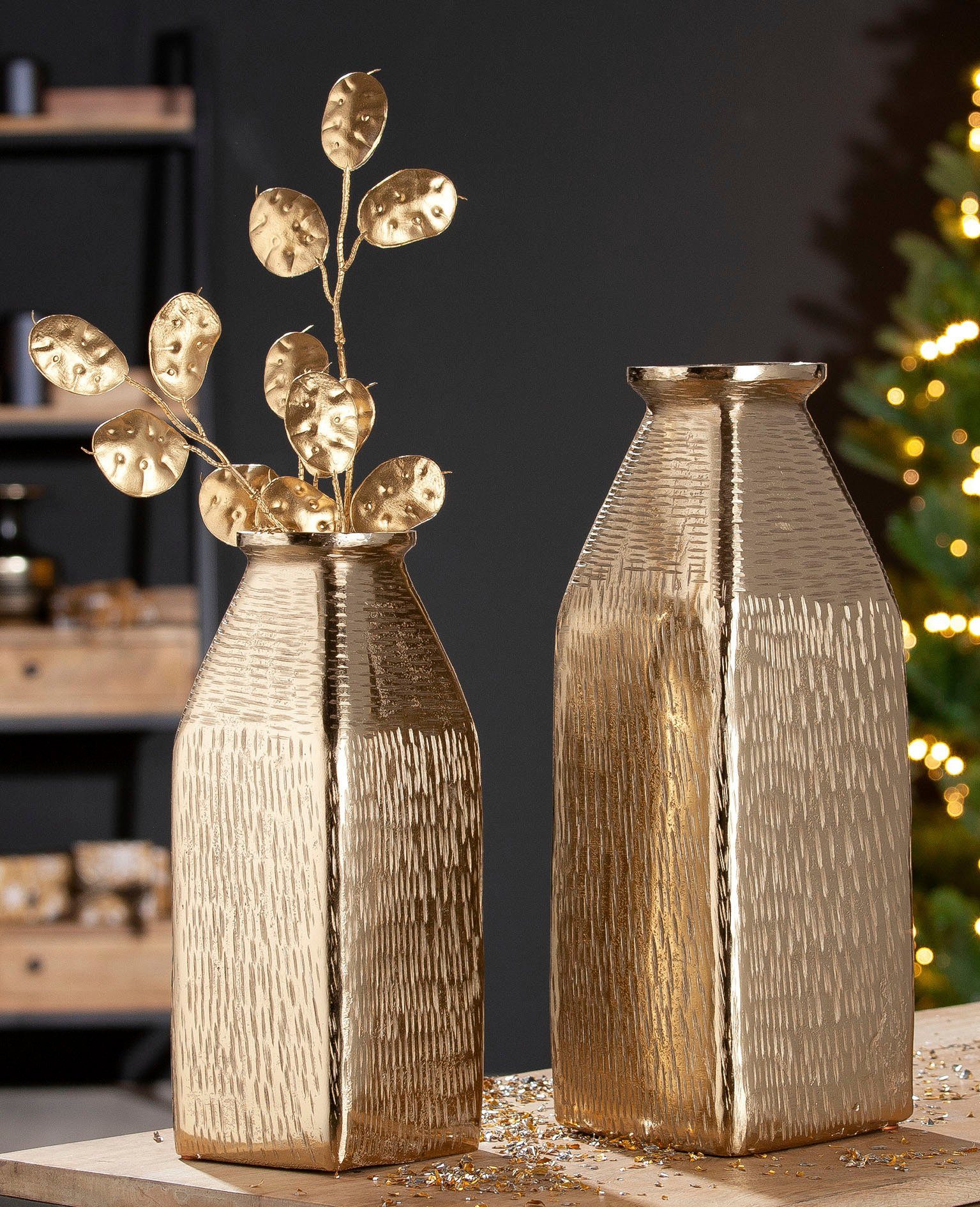 GILDE Tafelvaas Lola, decoratieve vaas van aluminium, met geribbelde oppervlakstructuur (1 stuk)