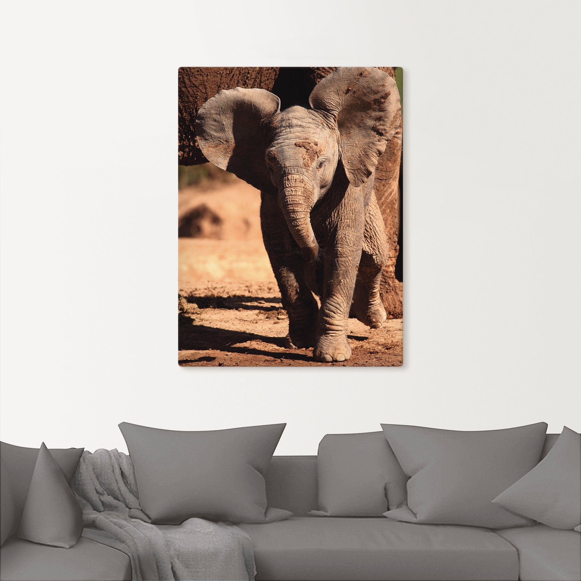 Artland Artprint op linnen Olifantenbaby gespannen op een spieraam
