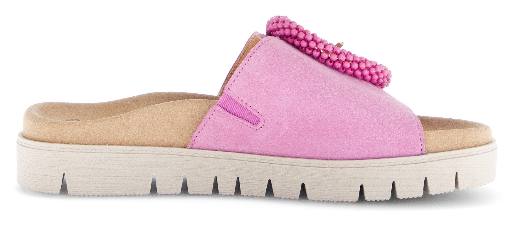 Gabor Slippers , plateau, zomerschoen, slippers met sierparels aan de decoratieve gesp