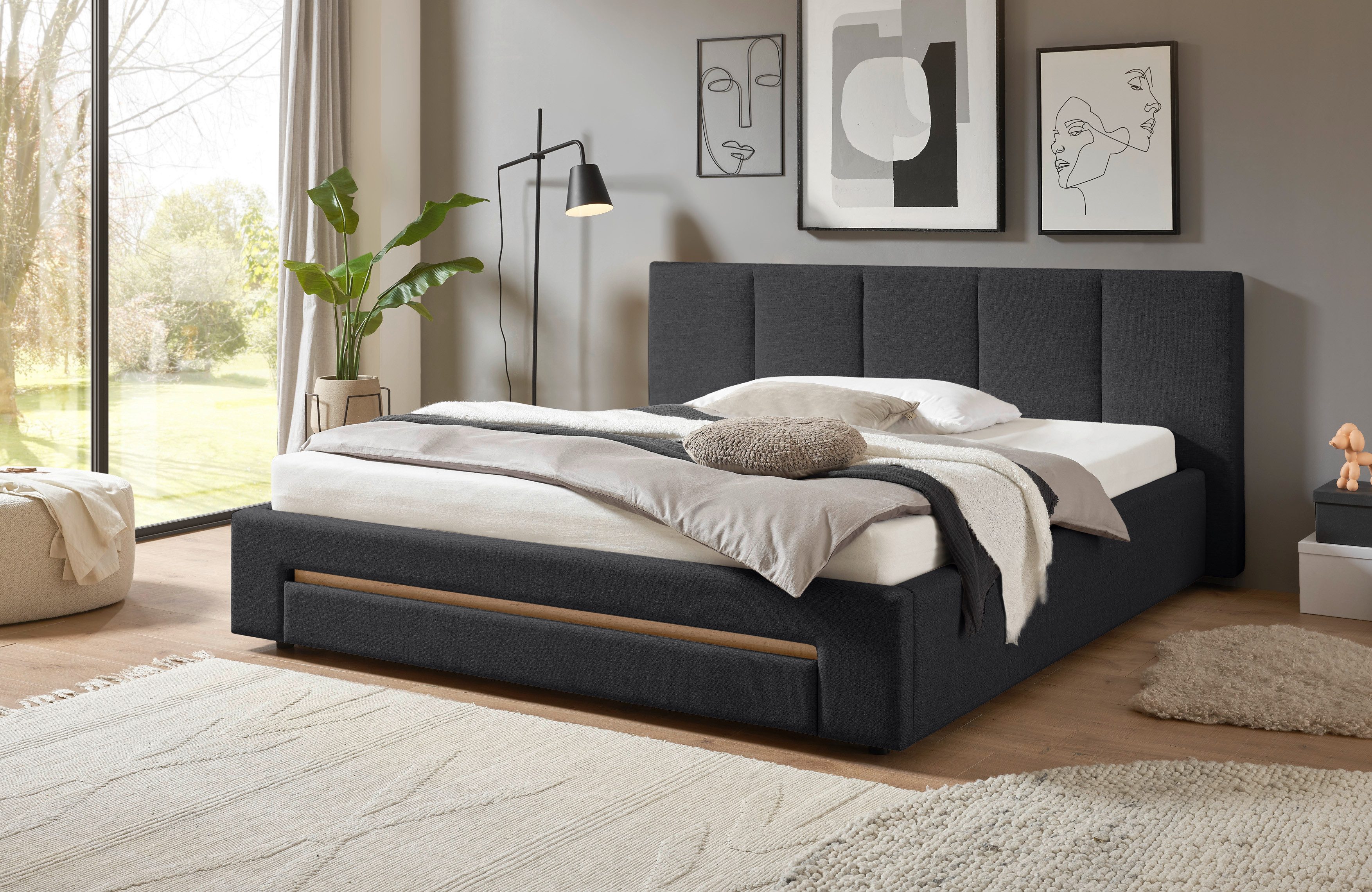 INOSIGN Gestoffeerd bed CiTY/GiRON, bedframe met bedlade, gestoffeerd opbergbed met hondenbed of opberglade, bekleding van corduroy of linnenlook