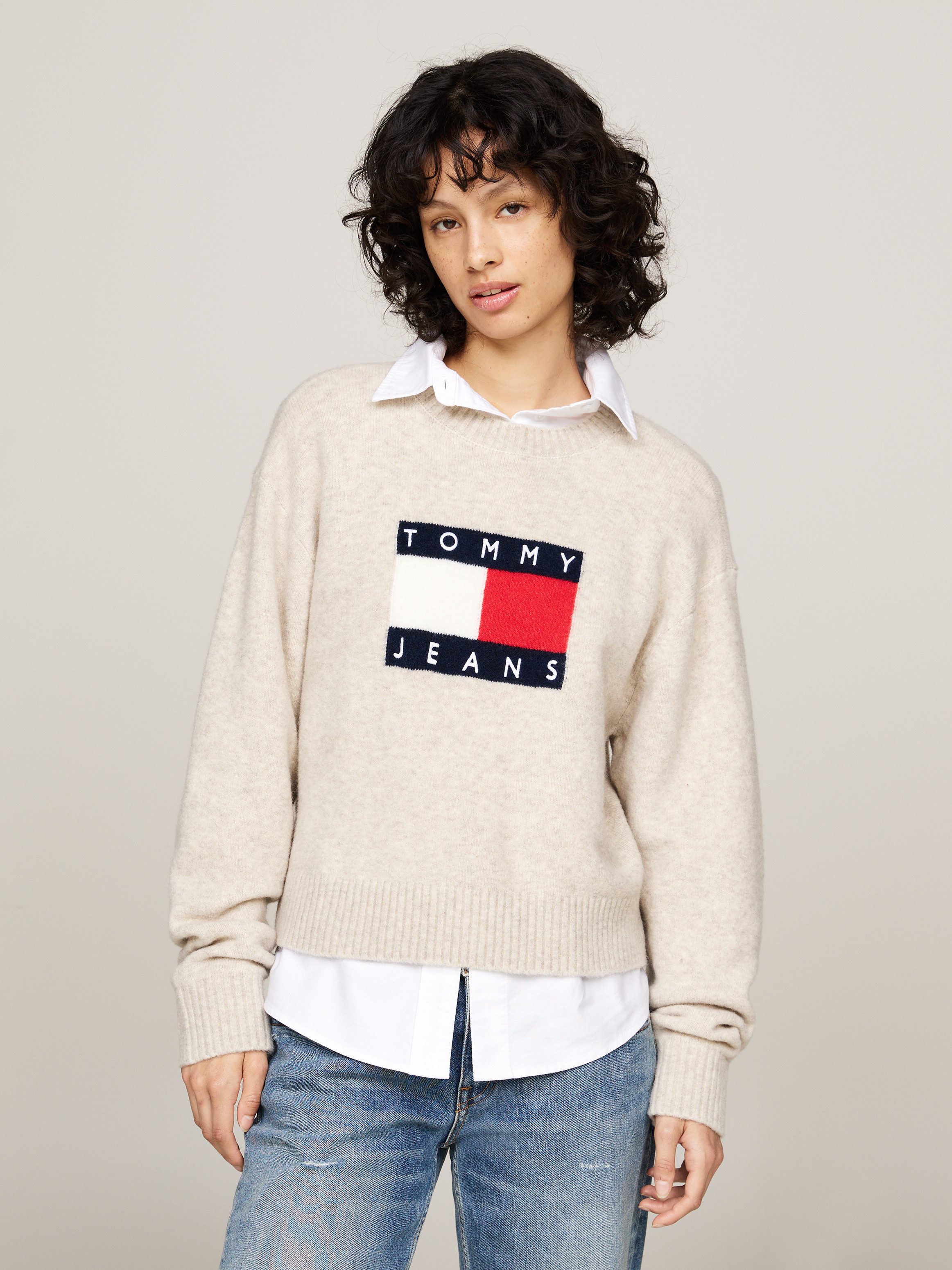 TOMMY JEANS Dames Truien & Vesten Tjw Melange Flag Sweater Bruin