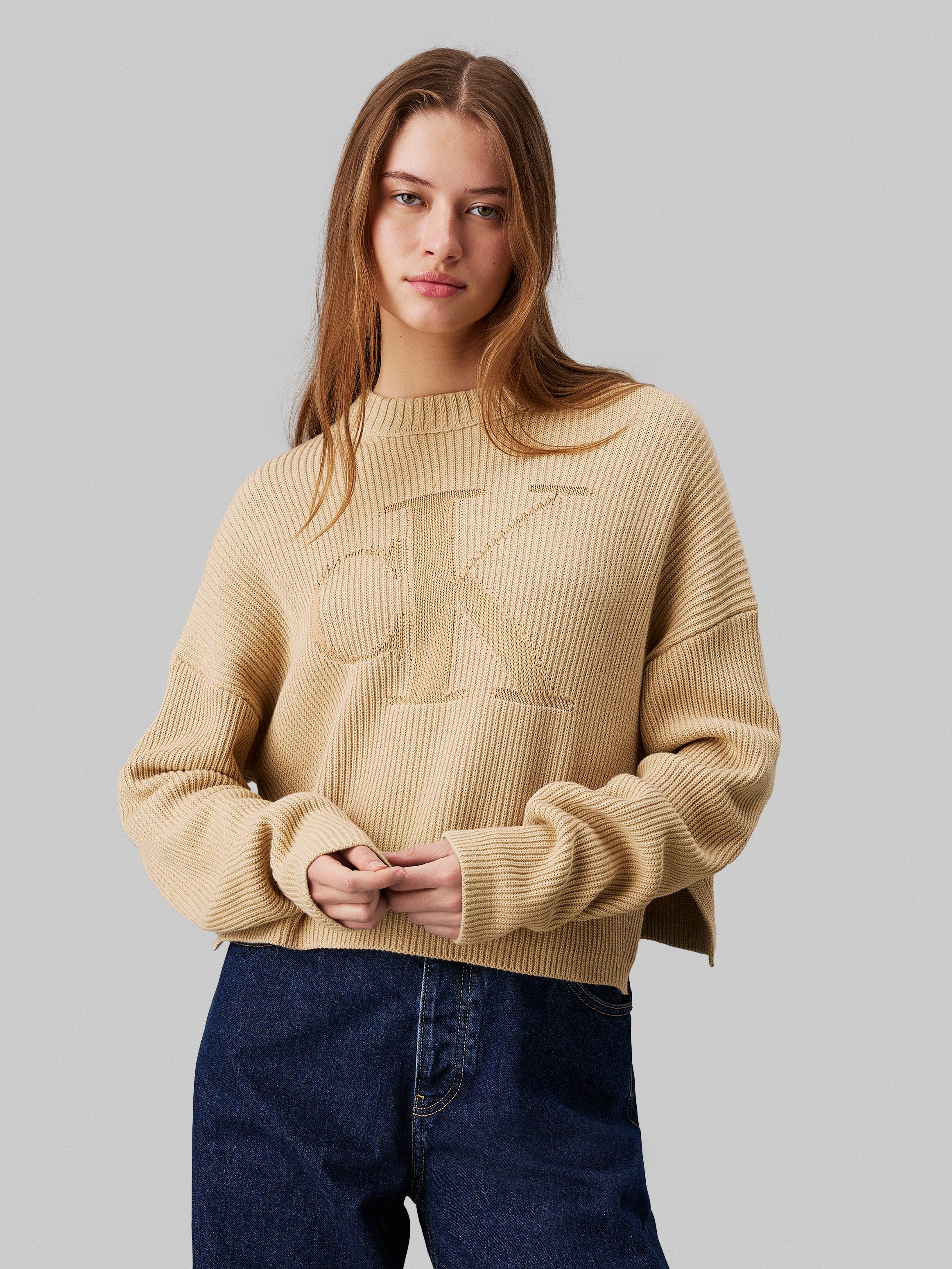Calvin Klein Trui met staande kraag LOGO INTARSIA REGULAR SWEATER