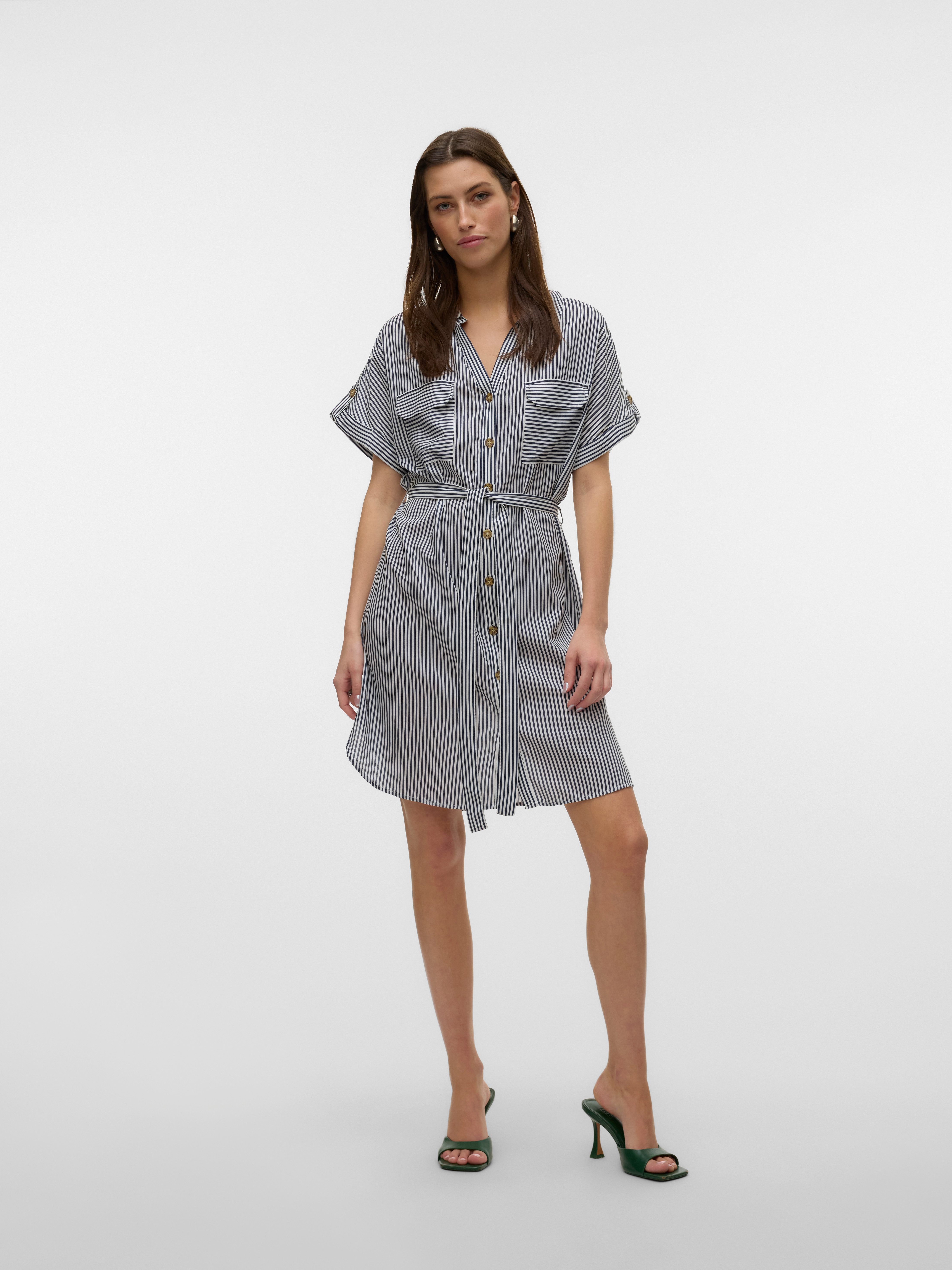 Vero Moda Midi-jurk VMBUMPY SS SHORT SHIRT DRESS WVN GA NOOS