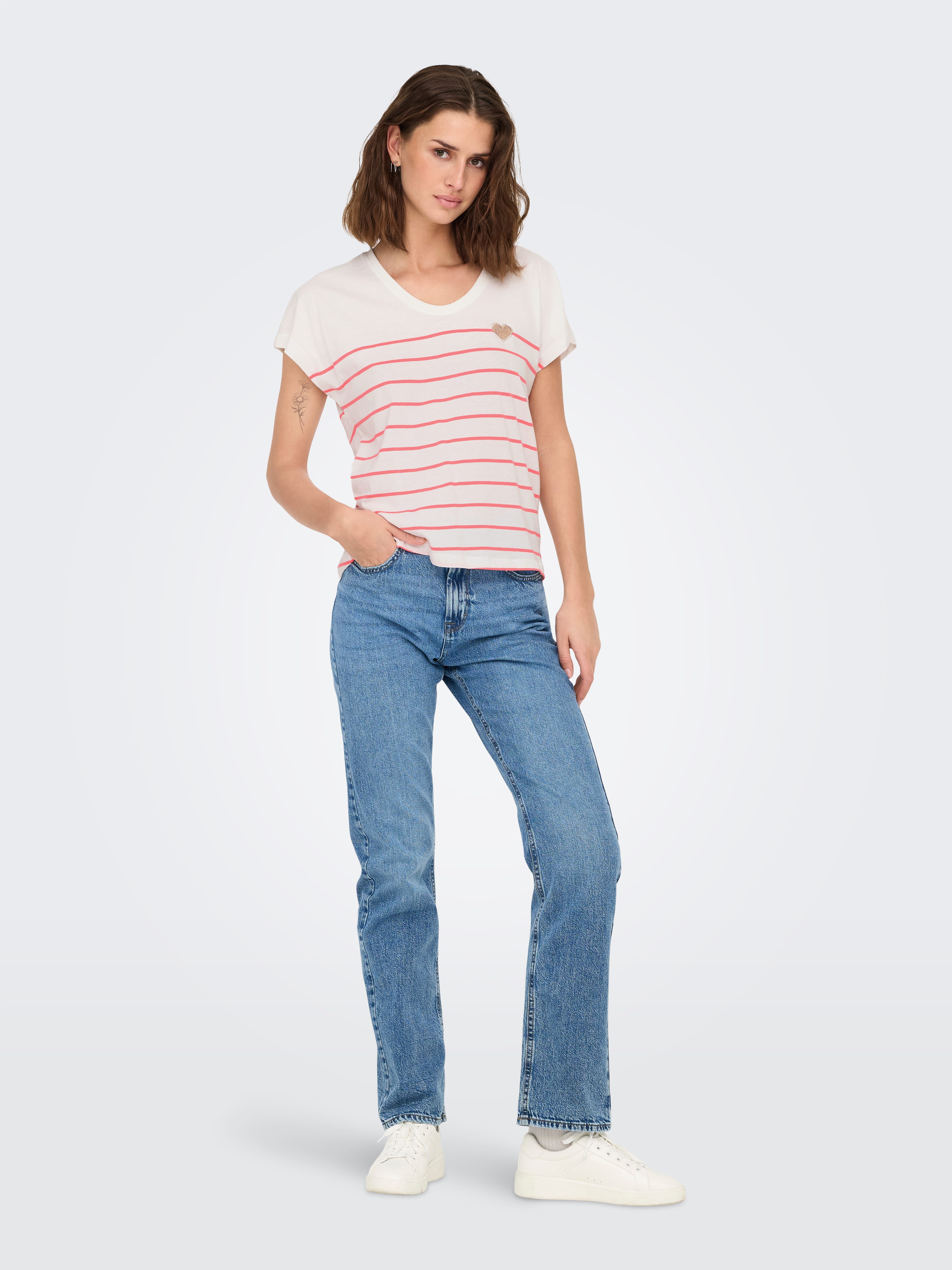 Only Shirt met korte mouwen ONLEMILY LIFE S/S HEART TOP CS JRS
