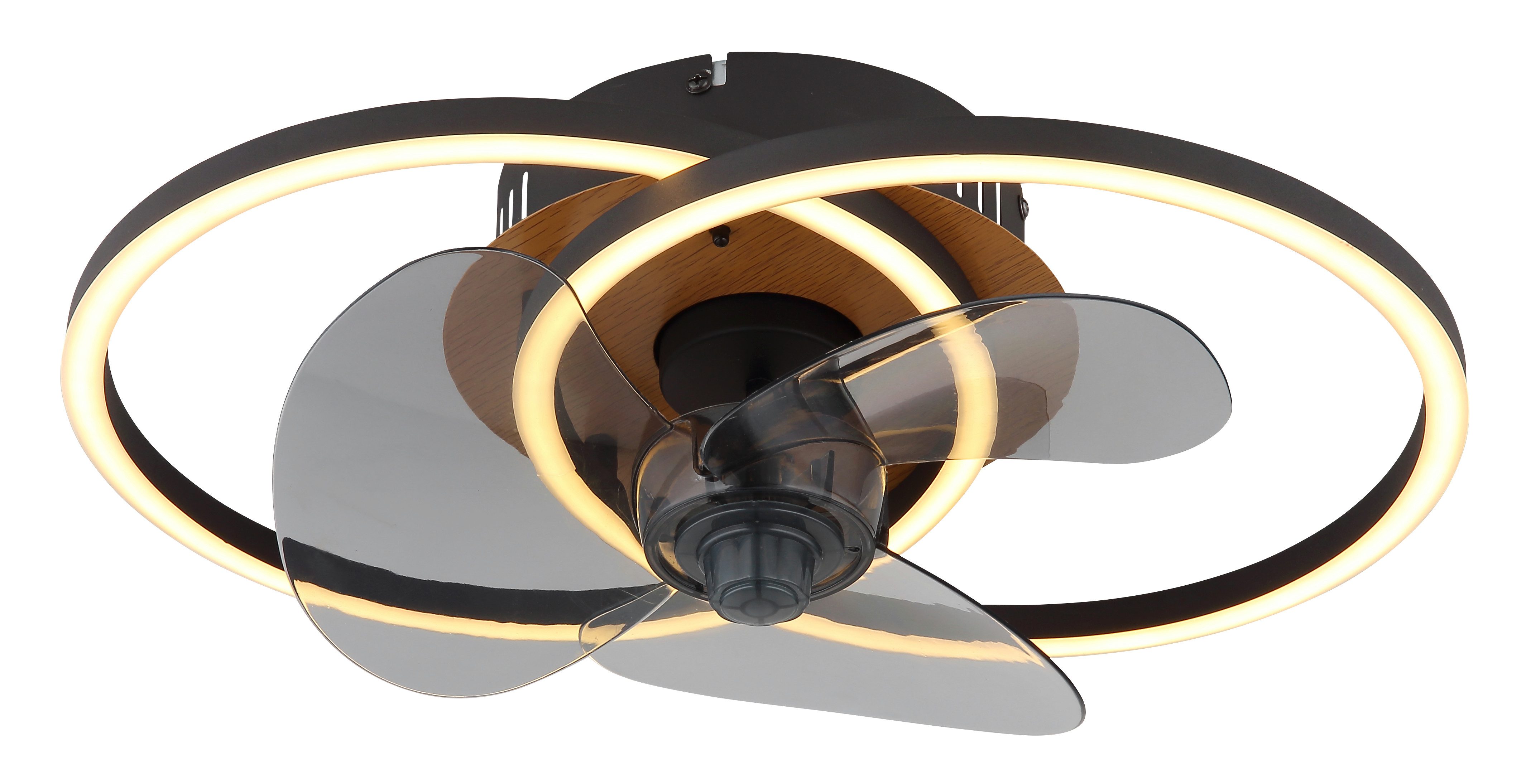 Globo Lightning Plafondlamp KAREN plafondventilator metaal zwart mat LED, koudwit, neutraalwit, warmwit, plafondlamp, ventilator (1 stuk)
