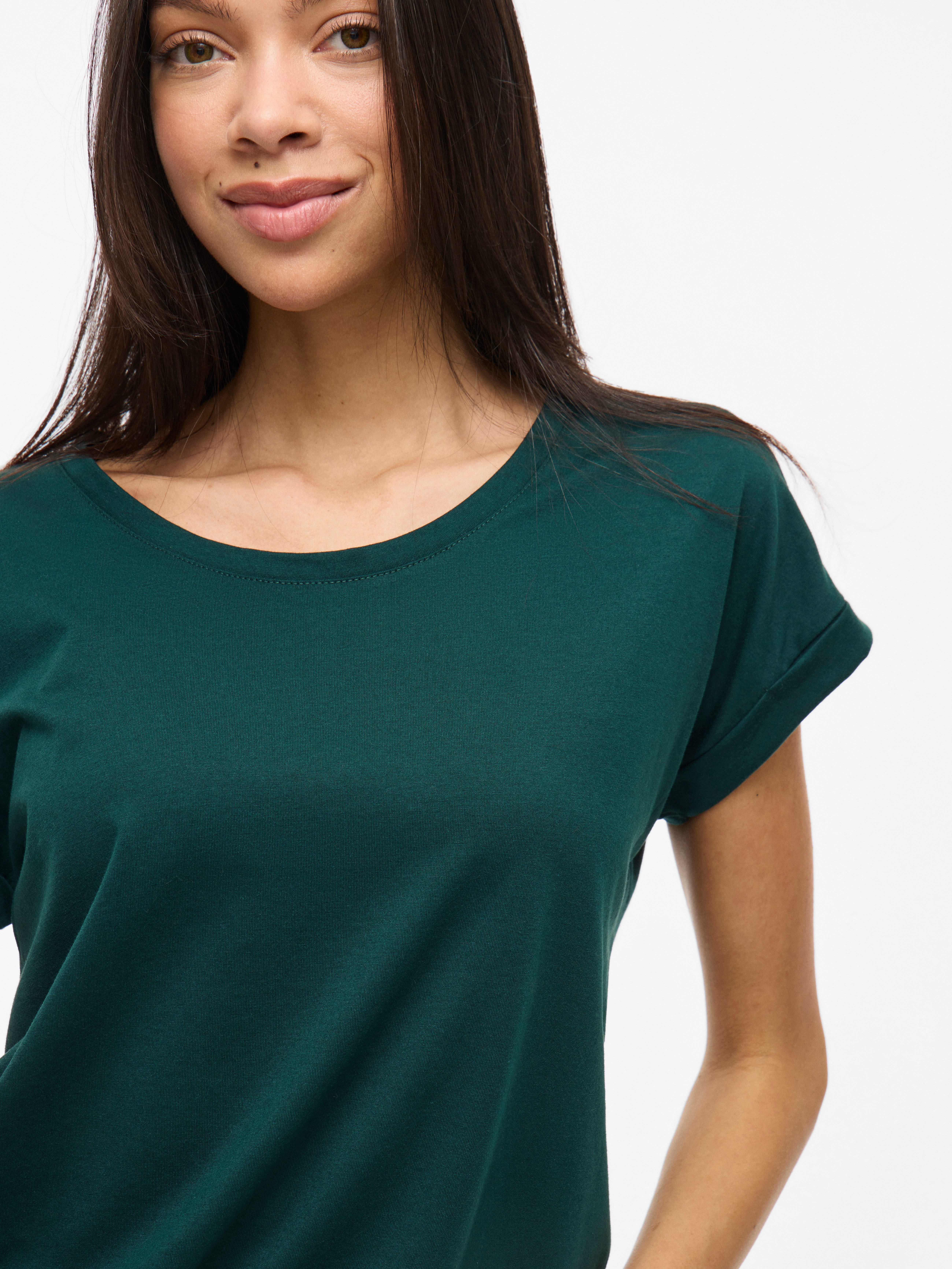 Vila Shirt met ronde hals VIDREAMERS NEW PURE T-SHIRT/SU-NOOS Basic dames T-shirt met ronde hals en omgeslagen mouwen