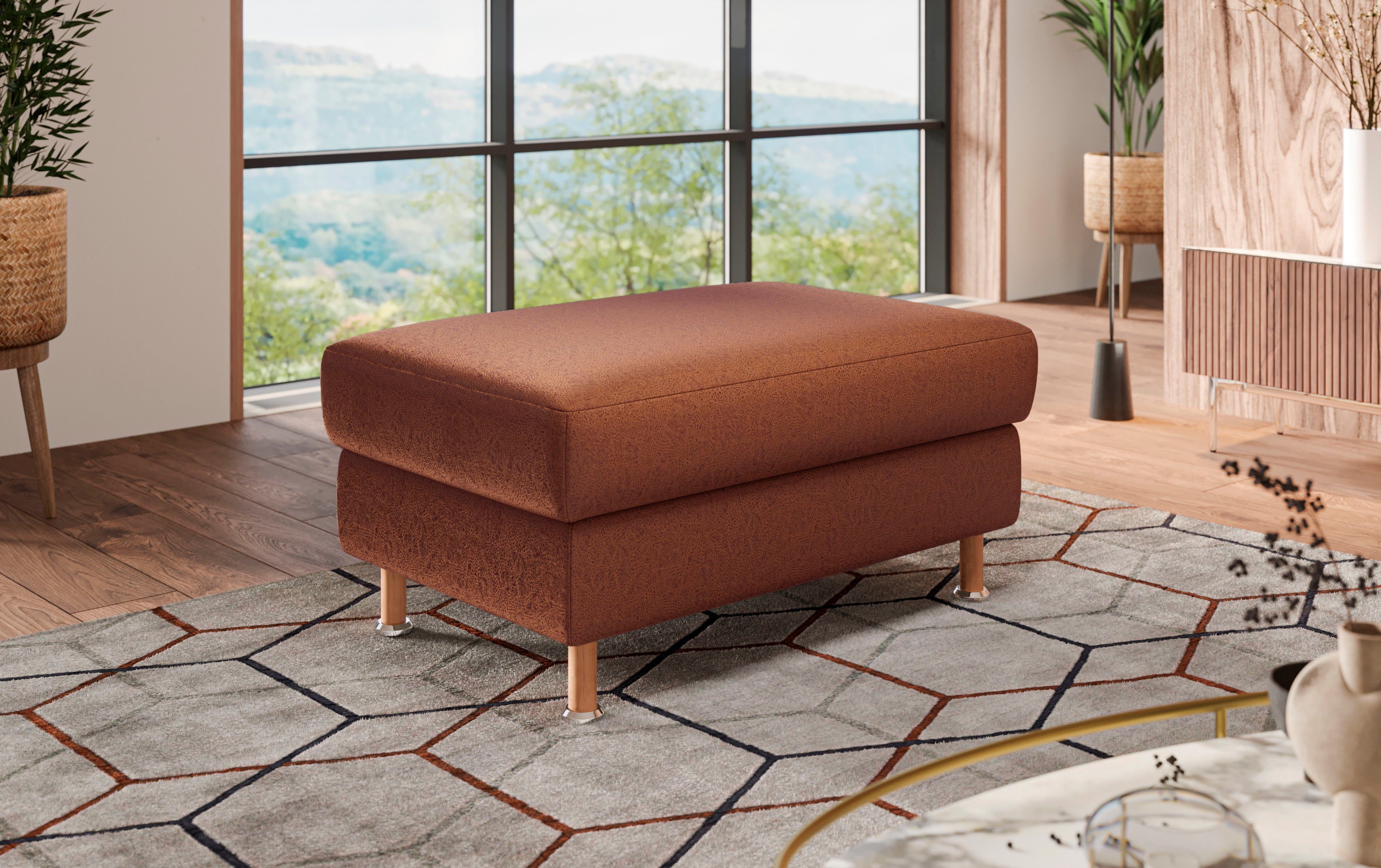 Home affaire Hocker Calypso Houten poten met metalen plaat hockers maat Luxe-microvezel leer-look bruin