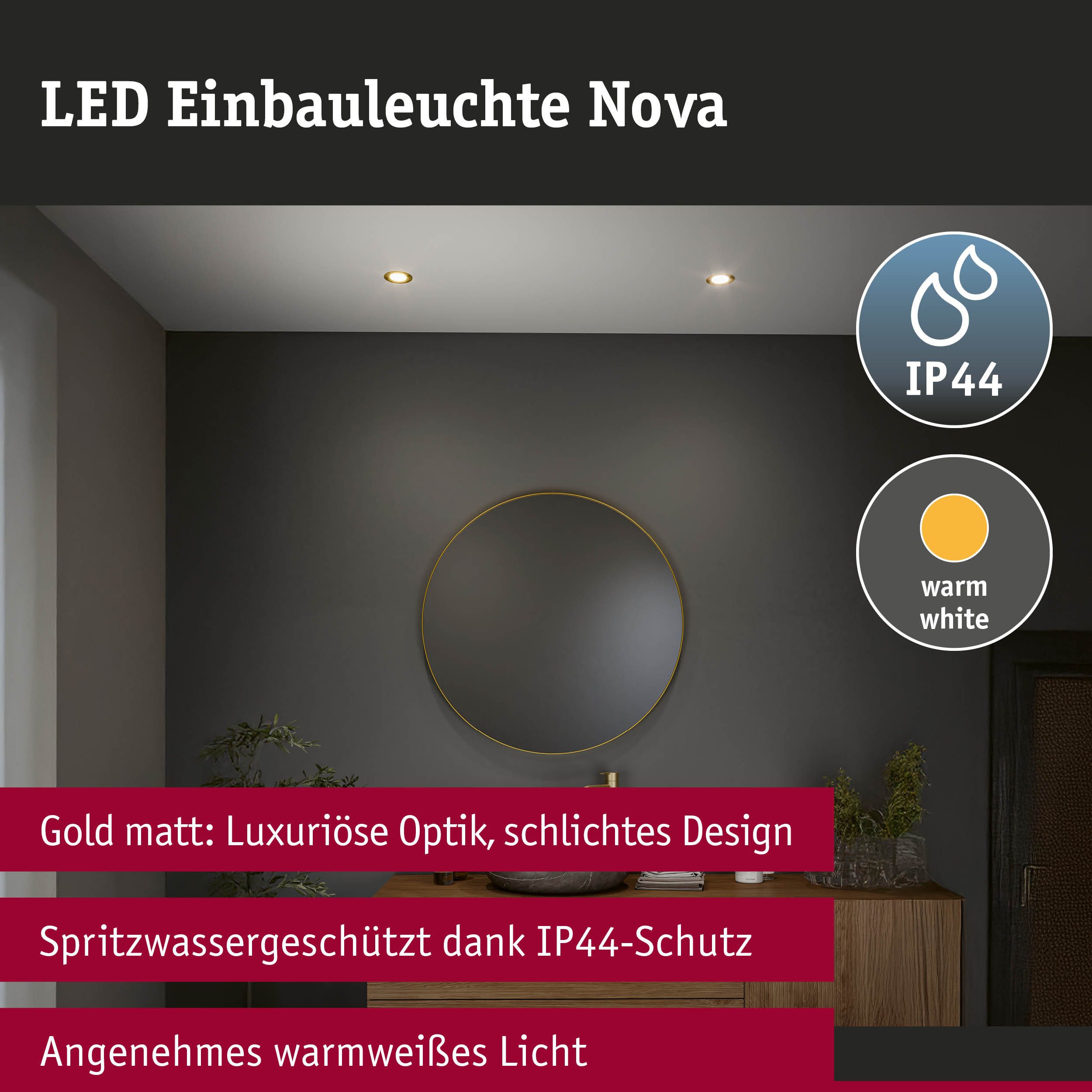 Paulmann Ledinbouwlamp LED inbouwlamp 3-Step-Dim Nova Coin IP44 rond 74mm goudkleur mat