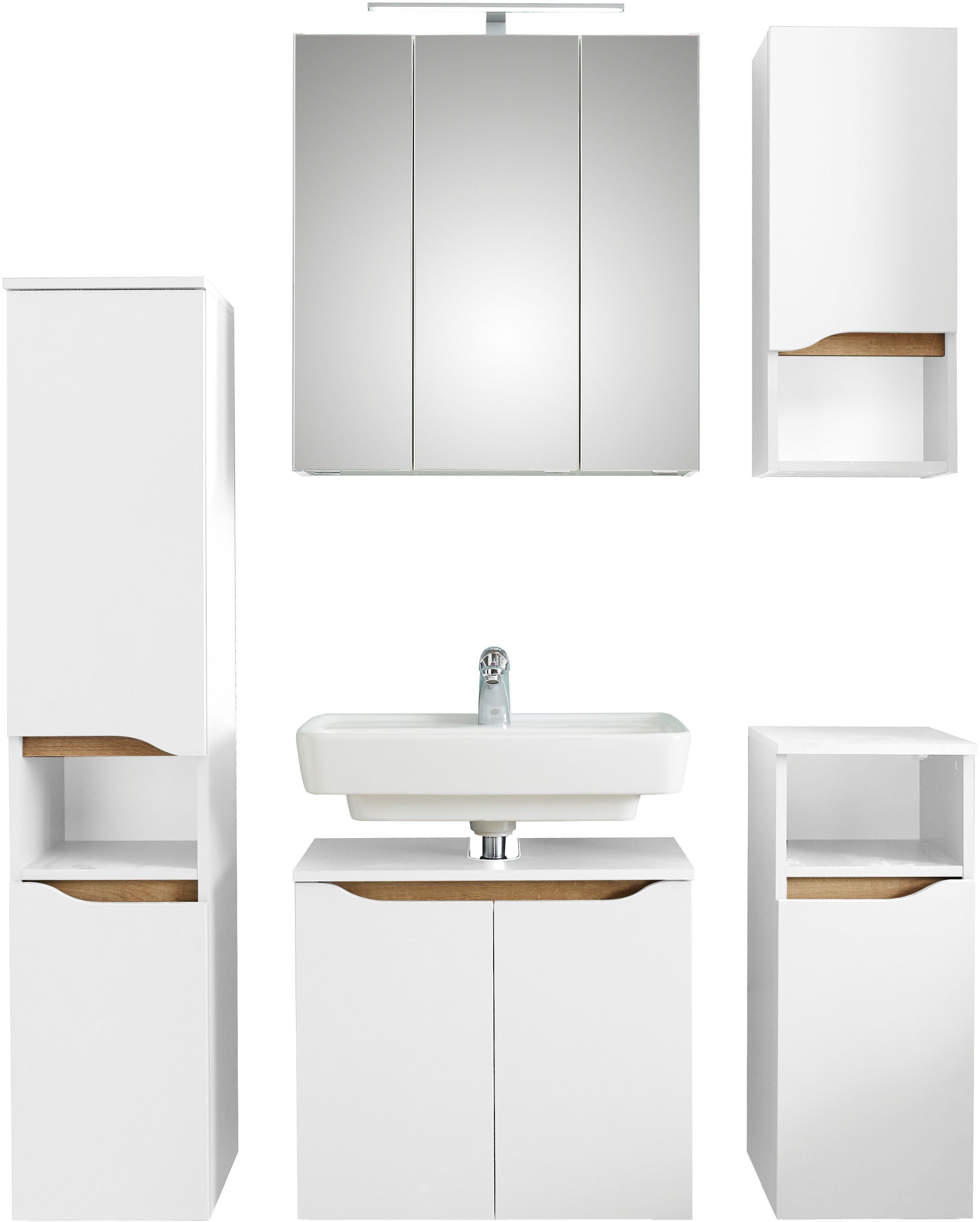 Saphir Badkamerserie Quickset 5-delig, wastafelonderkast met led-spiegelkast Onderkast, hangkast, middelgrote kast, incl. deurdemper, 9 deuren